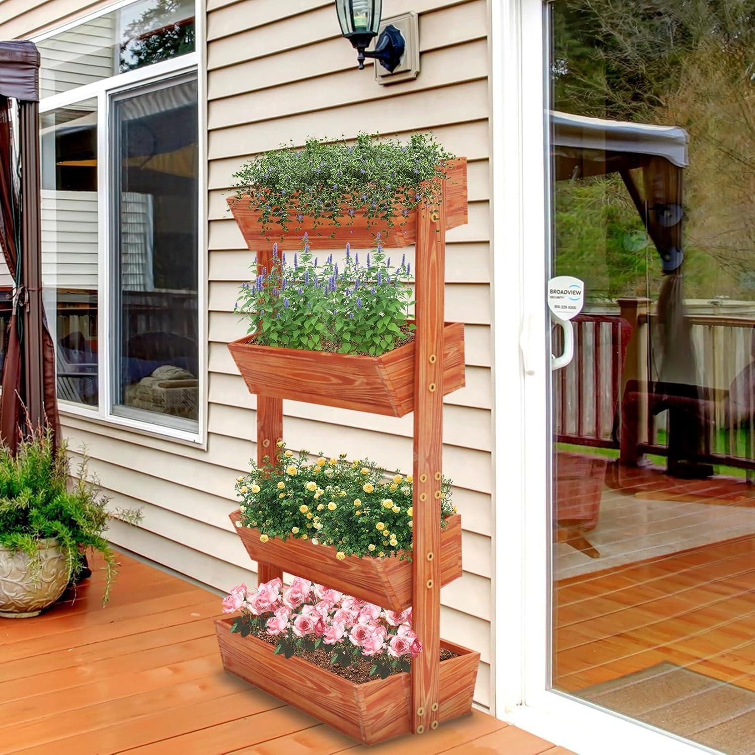 LuxusKollektion Hochbeet Vertikalbeet mit 4 Kästen aus Tannenholz, verstellbar, für