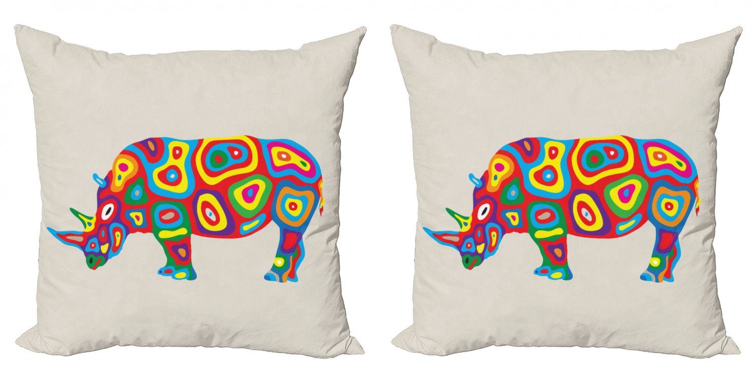 (2 Digitaldruck, Nashorn Tier Stück), Motive Modern Kissenbezüge Abakuhaus Doppelseitiger Accent Regenbogen-Farb