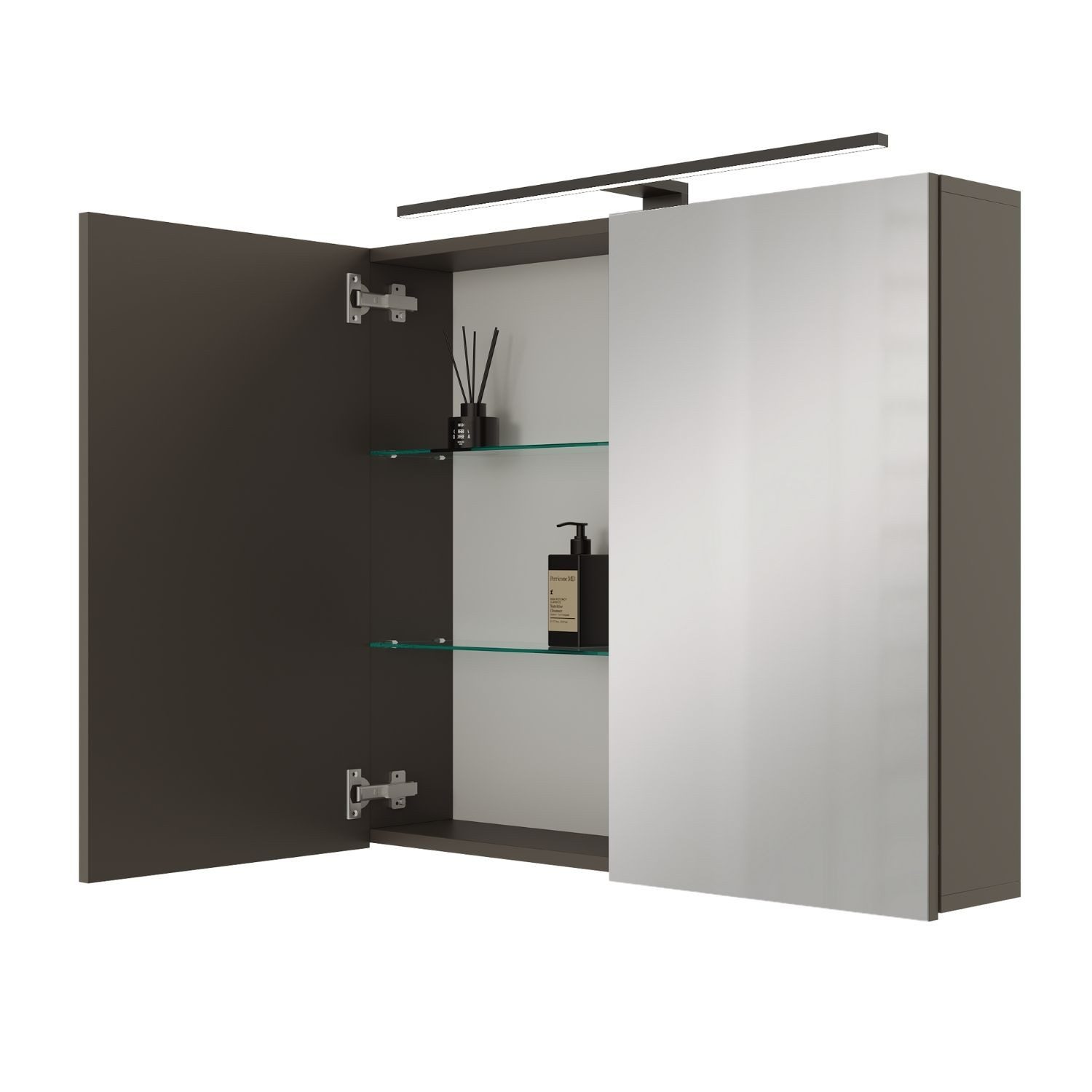 Planetmöbel Badezimmerspiegelschrank Spiegelschrank ARIA (Spiegelschrank Bad 80 cm mit Beleuchtung und Steckdose, Badspiegelschrank 2-türig)