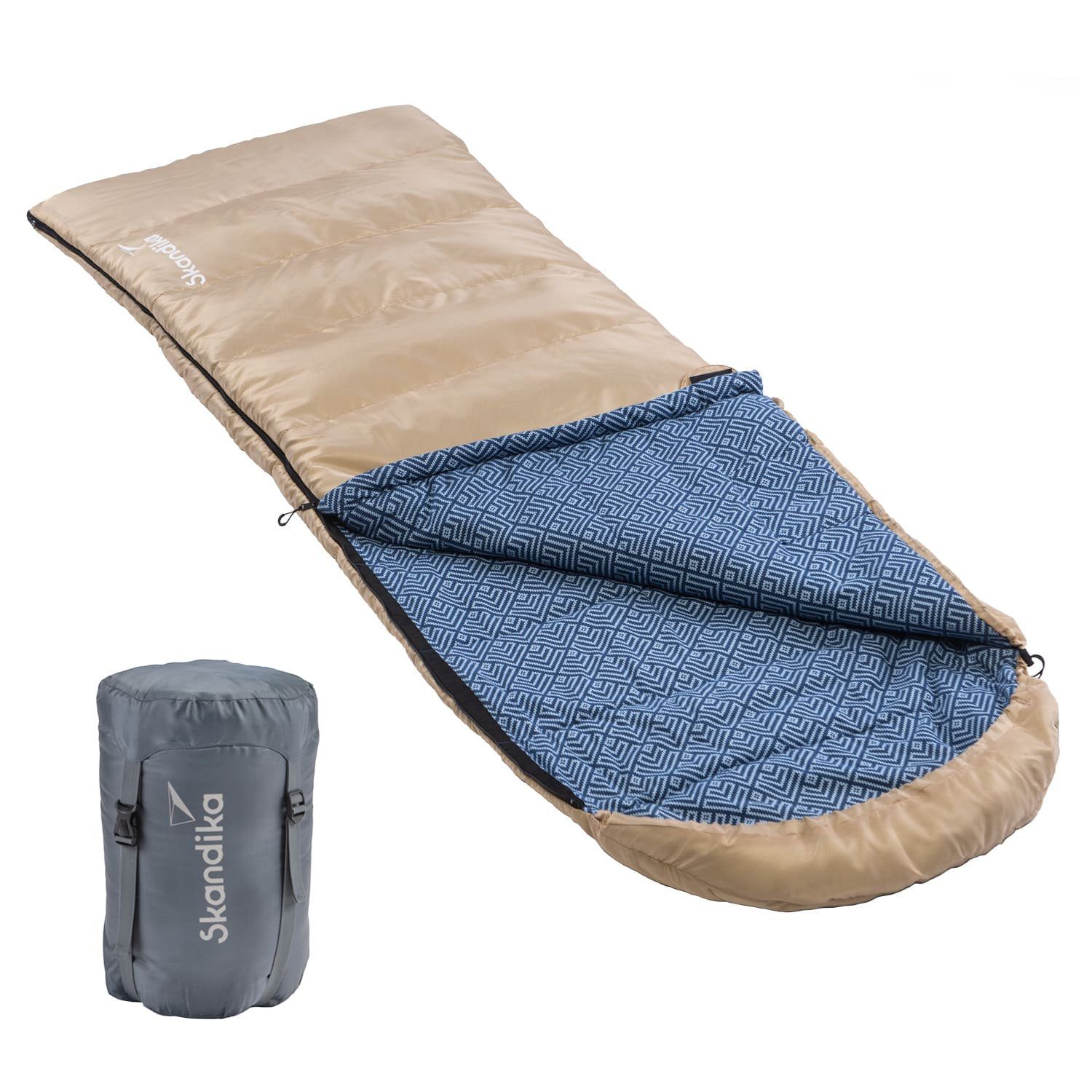 Skandika Deckenschlafsack Dundee Flanell-Baumwolle, koppelbar, Innentasche mit Klett, Packsack, 3 Jahreszeiten, bis -20°C, 220 x 80 cm, Wärmeisolierender Stoffsteg