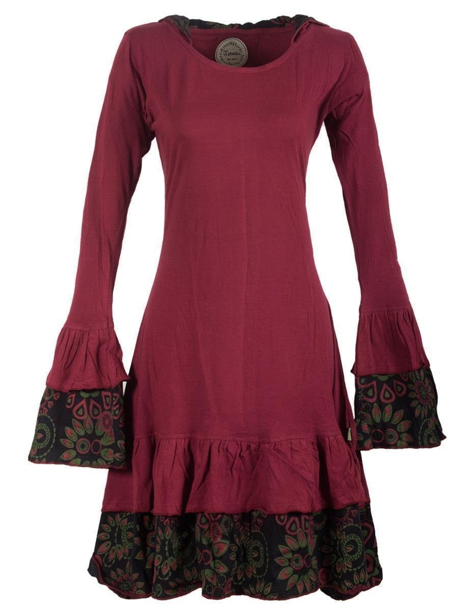 Jerseykleid Lagenlook Elfenkleid mit Zipfelkapuze und Rüschen