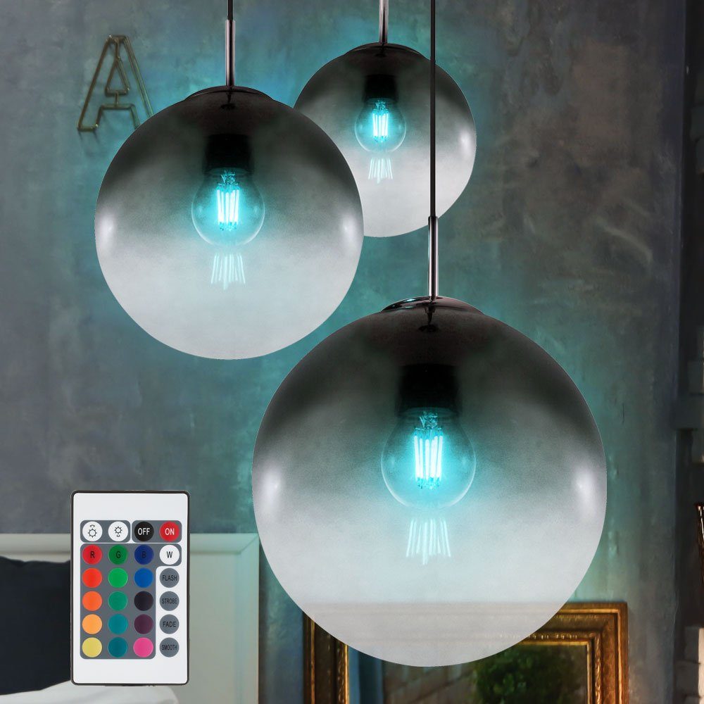 etc-shop LED Pendelleuchte, Wohn Farbwechsel, Zimmer Warmweiß, Chrom Glas Decken inklusive, Lampe Fernbedienung Leuchtmittel Pendel