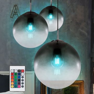 etc-shop LED Pendelleuchte, Leuchtmittel inklusive, Warmweiß, Farbwechsel, Chrom Decken Pendel Lampe Wohn Zimmer Fernbedienung Glas