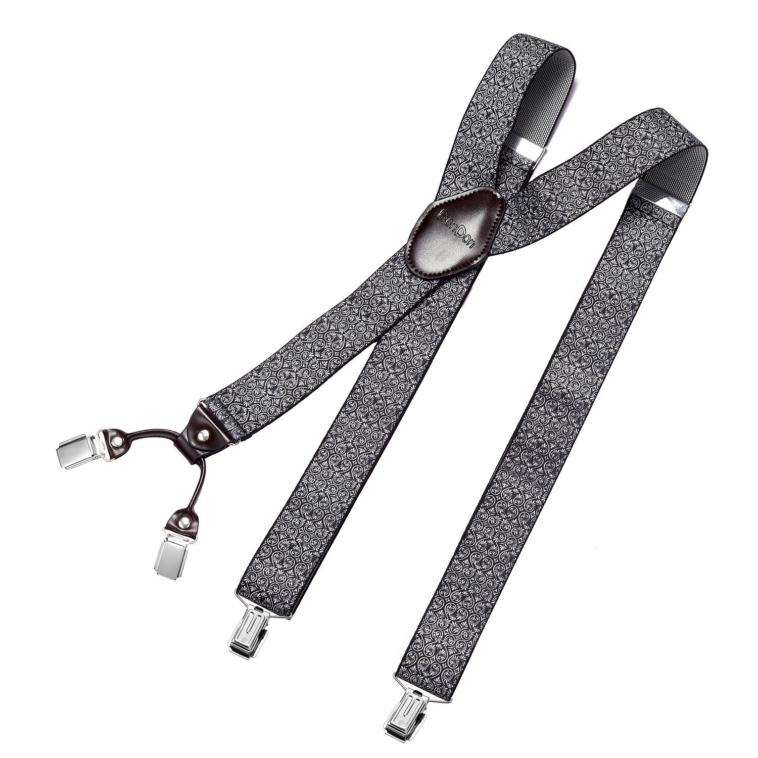 DonDon Подтяжки für Herren 3,5 cm breit 4 Clips mit braunem Leder längenverstellbar (1-St) Y-Form, verstellbar mit Clipverschluß, elastisch