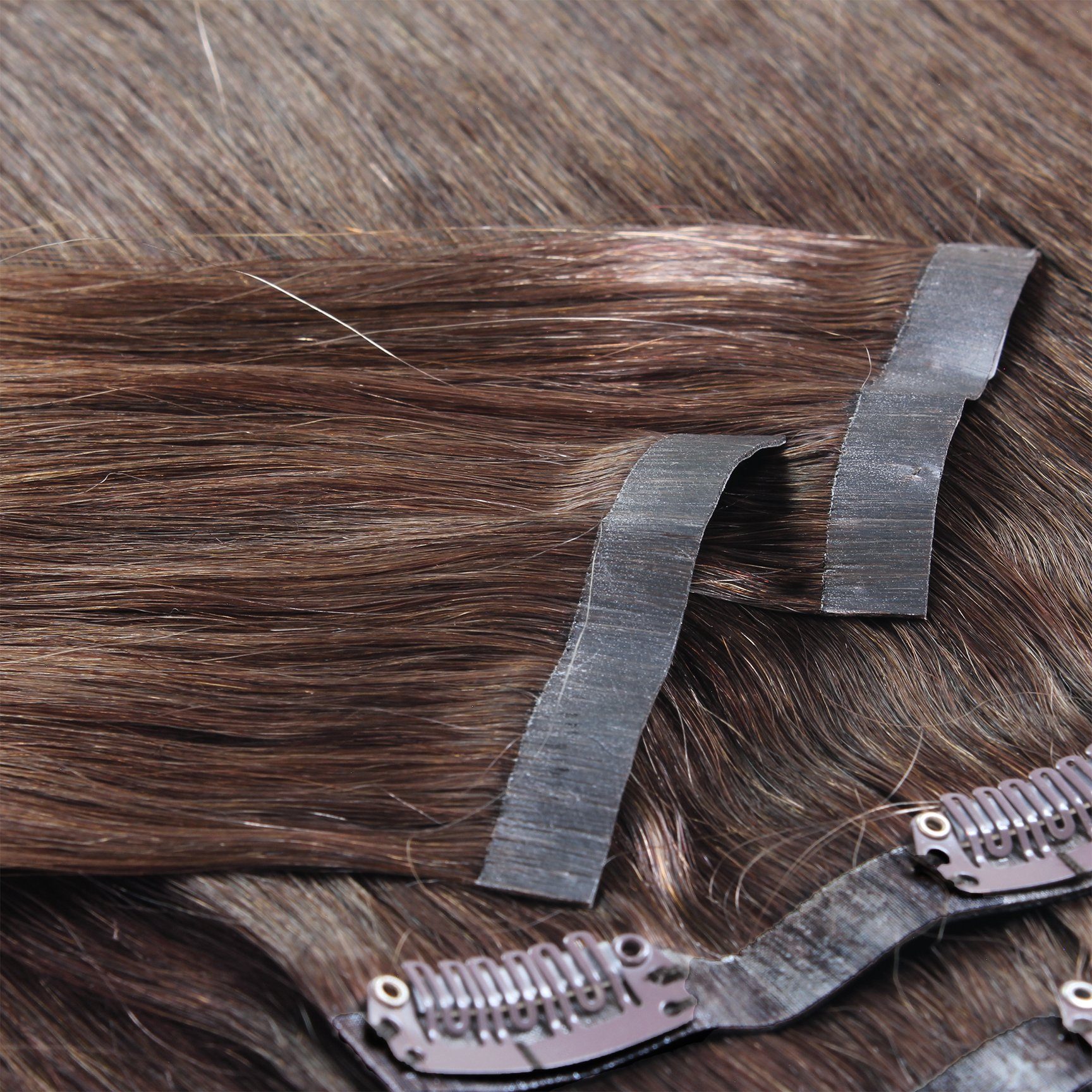 40cm Seamless Mittelbraun Echthaar-Extension Clip Intensiv #4/77 Extensions hair2heart