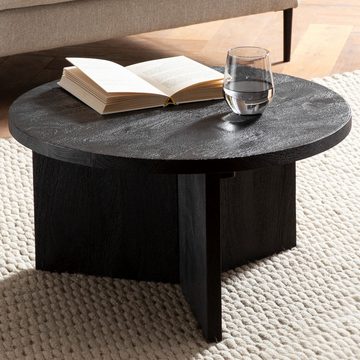 Wohnling Couchtisch WL6.985 (60x60x33 cm Sofatisch Mango Massivholz Schwarz), Wohnzimmertisch Rund, Kaffeetisch Modern