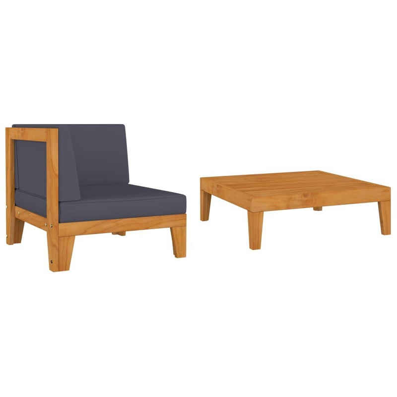 vidaXL Loungesofa 2-tlg. Garten-Lounge-Set mit Auflagen Massivholz Akazie, 1 Teile