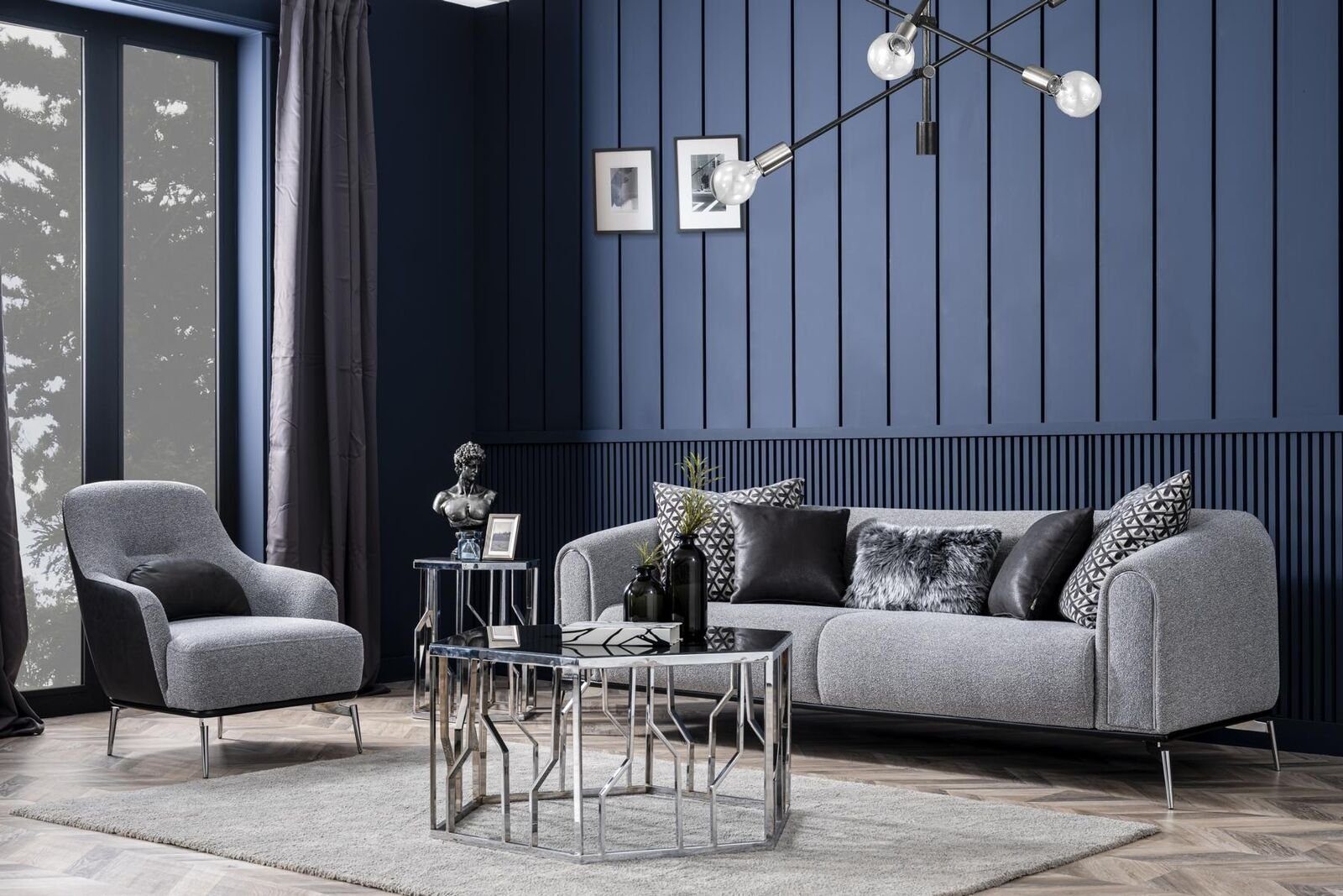 Stoff Sitzer Modern, JVmoebel Sitz Dreisitzer in 3 Grau Teile, Sofa Made Sofas 1 Europa Sofa Wohnzimmer