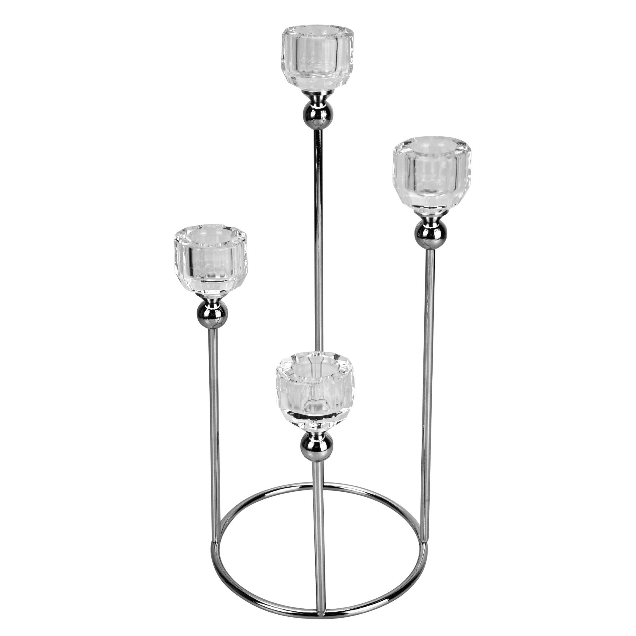 Online-Fuchs Kerzenständer für 4 Stabkerzen - moderner Kerzenhalter aus Metall & Glas (bis 31 cm groß, Silber oder Gold), Perfekt als Adventskranz - Dekoration Herbst, Winter & Weihnachten