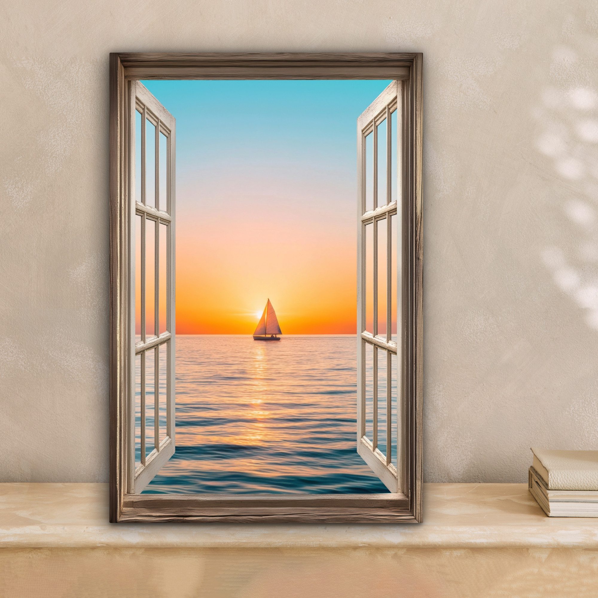 OneMillionCanvasses® Leinwandbild Transparenter Blick - Meer - Boot - Sonne günstig online kaufen