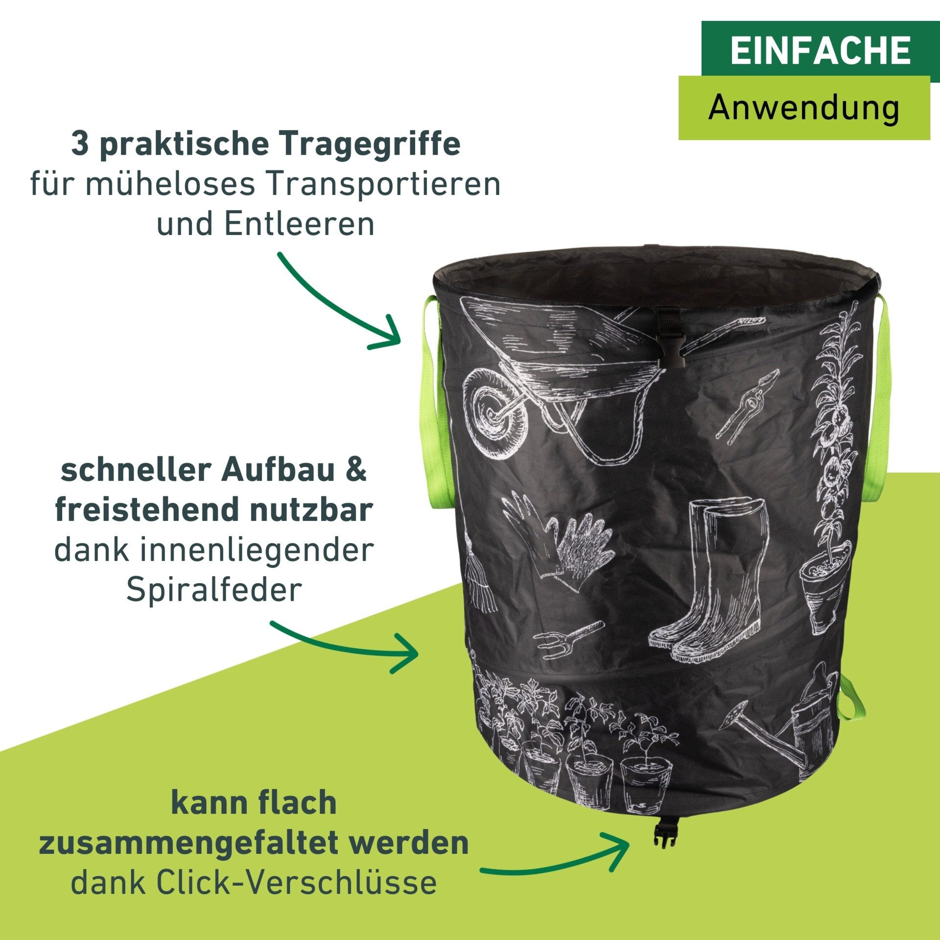 Windhager Gartensack Pop-up Bag mit Motiv aus hochwertigem Oxford 600D Gewebe, 180 l, (1-tlg), selbststehender Laubsack 180 Liter, Gartenabfallsack wiederverwen – Bild 4 von 5