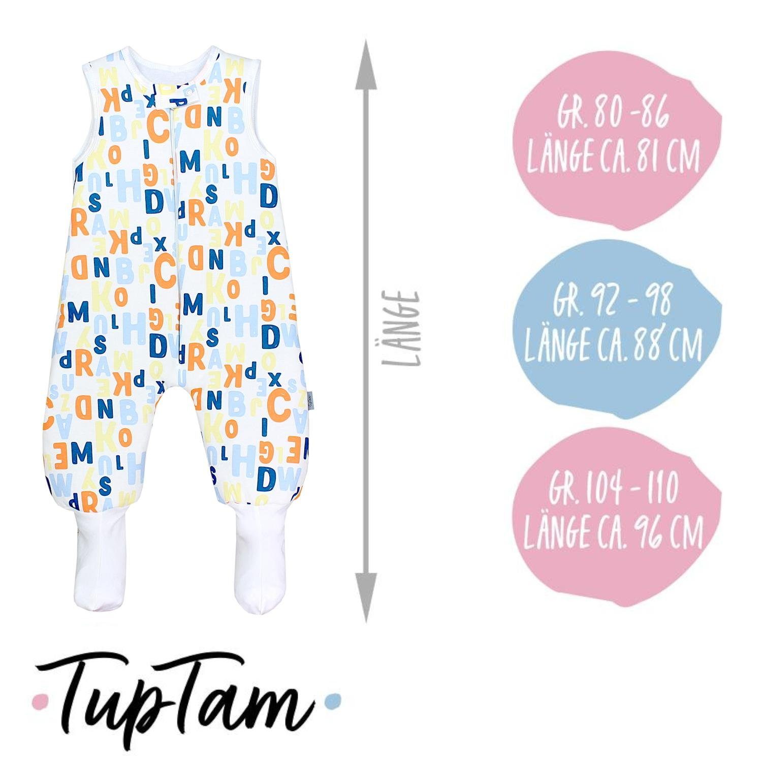 TupTam Babyschlafsack Winterschlafsack mit Buchstaben TOG Blau OEKO-TEX Füßen zertifiziert, 2.5 Beinen Orange und Gelb