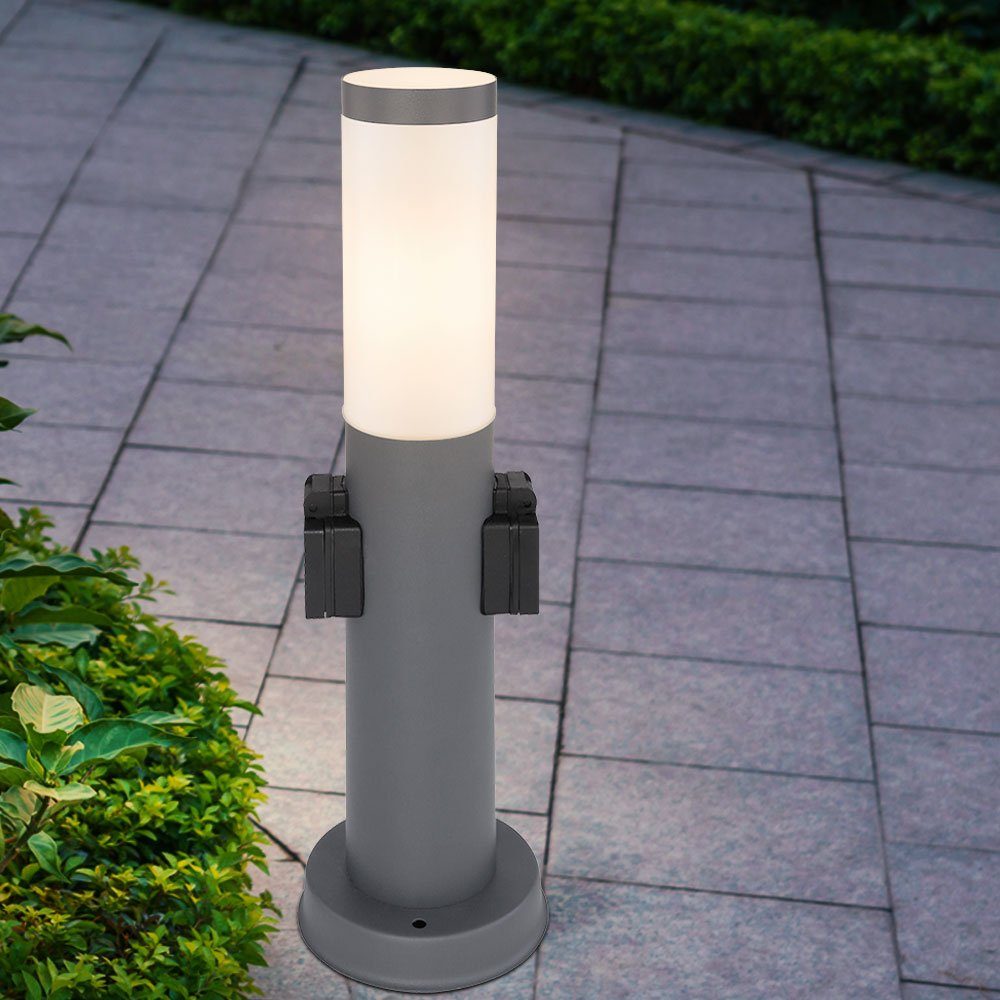 Wegelampe Außen-Stehlampe, inklusive, Edelstahl Sockelleuchte Stehlampe Steckdosen Globo Leuchtmittel LED LED Warmweiß, warmweiß Anthrazit