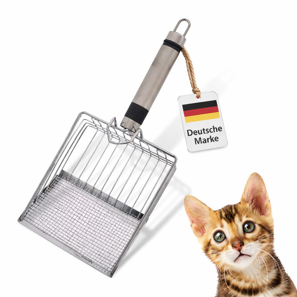 LINUMA Katzentoilette Edelstahl Katzenstreuschaufel mit Kunststoffgriff Katzenklo Schaufel