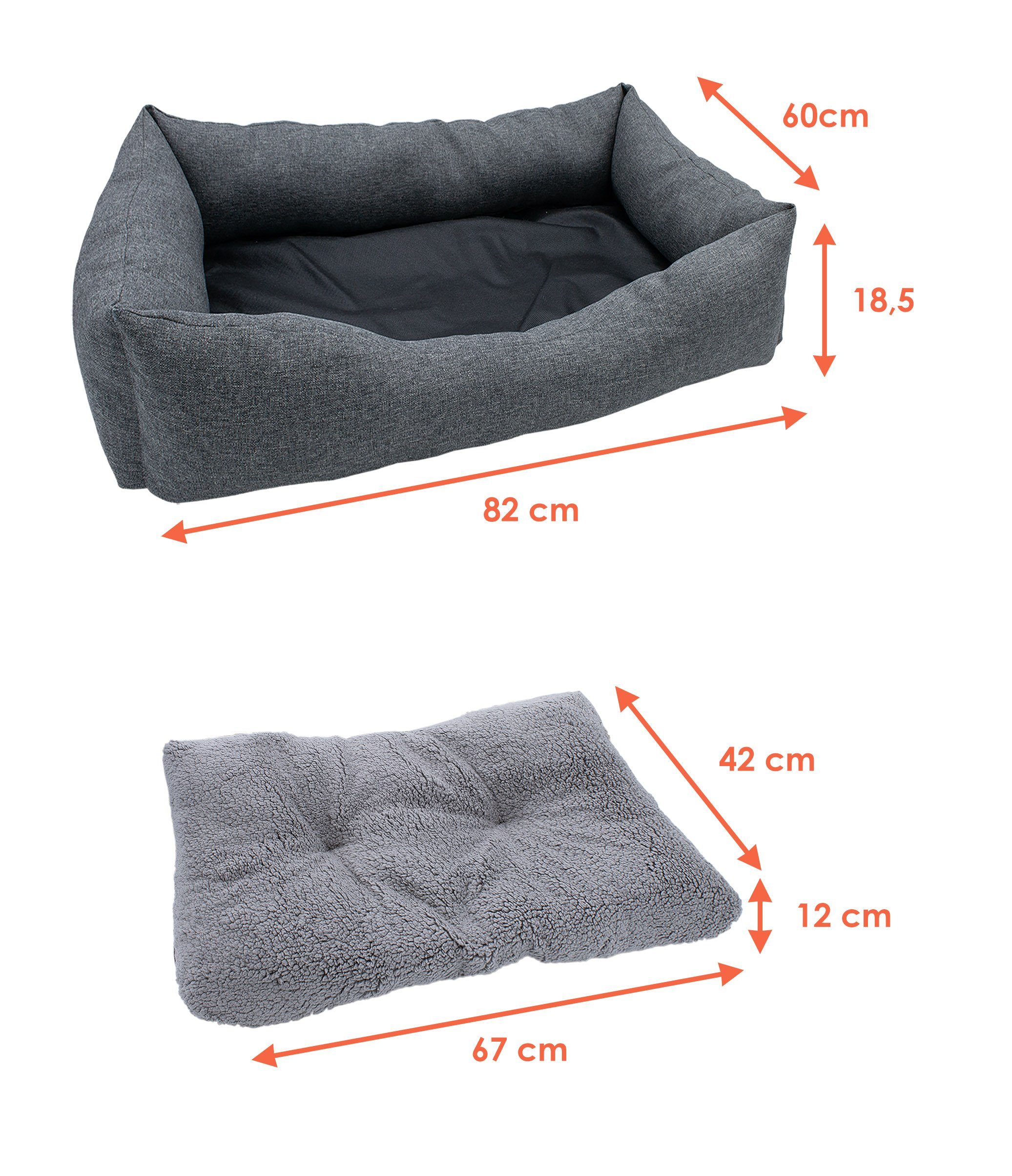 Spetebo Hundekorb Plüsch Heimtier Korb in grau mit entnehmbarem Kissen, Polyester, Hundebett mit rutschfester Unterseite