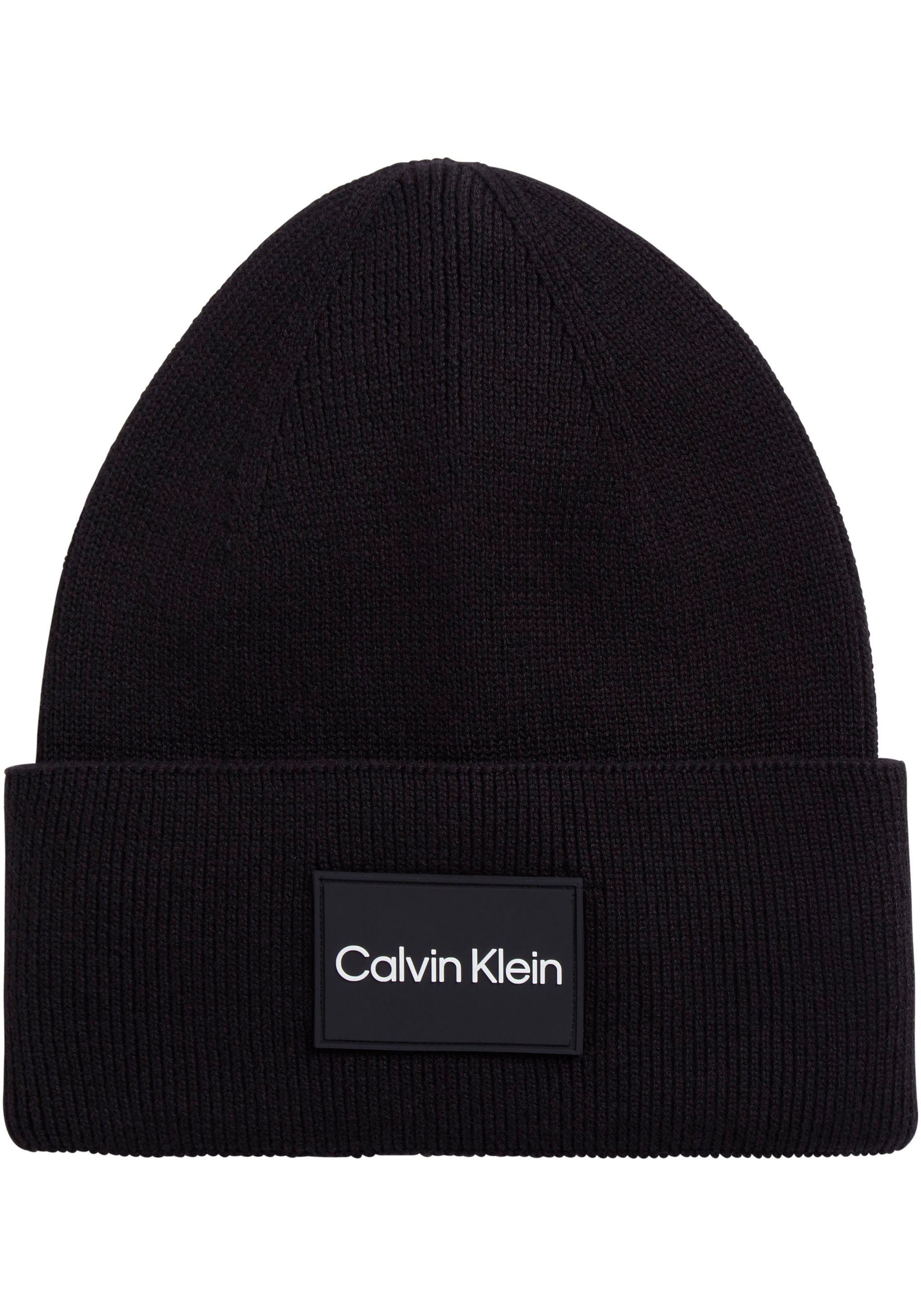 Japans erstes direkt geführtes Geschäft Calvin Klein Beanie Ck COTTON RIB mit Logopatch BEANIE FINE Black