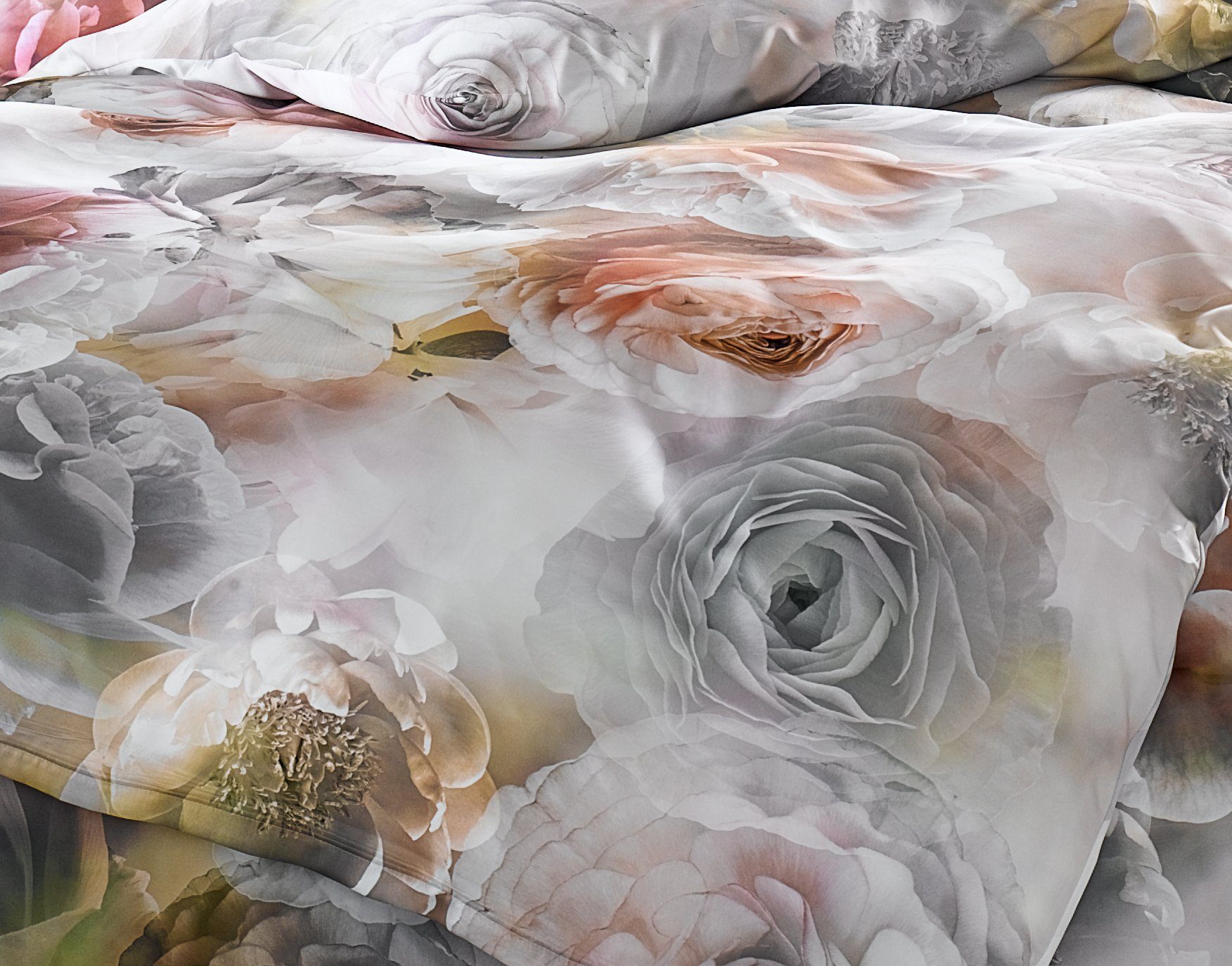 BETTWAESCHE-MIT-STIL Bettwäsche Mako Satin Bettwäsche Rosen grau rosé, Mako günstig online kaufen