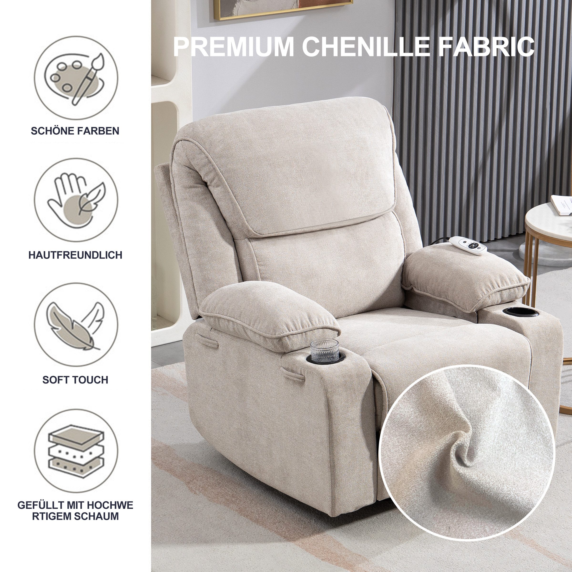 BRTHORY Massagesessel Relaxsessel mit Massagefunktion, Fernsehsessel, 360°drehbar (1-St), Massagesessel mit Liege- und Schaukel-Funktion