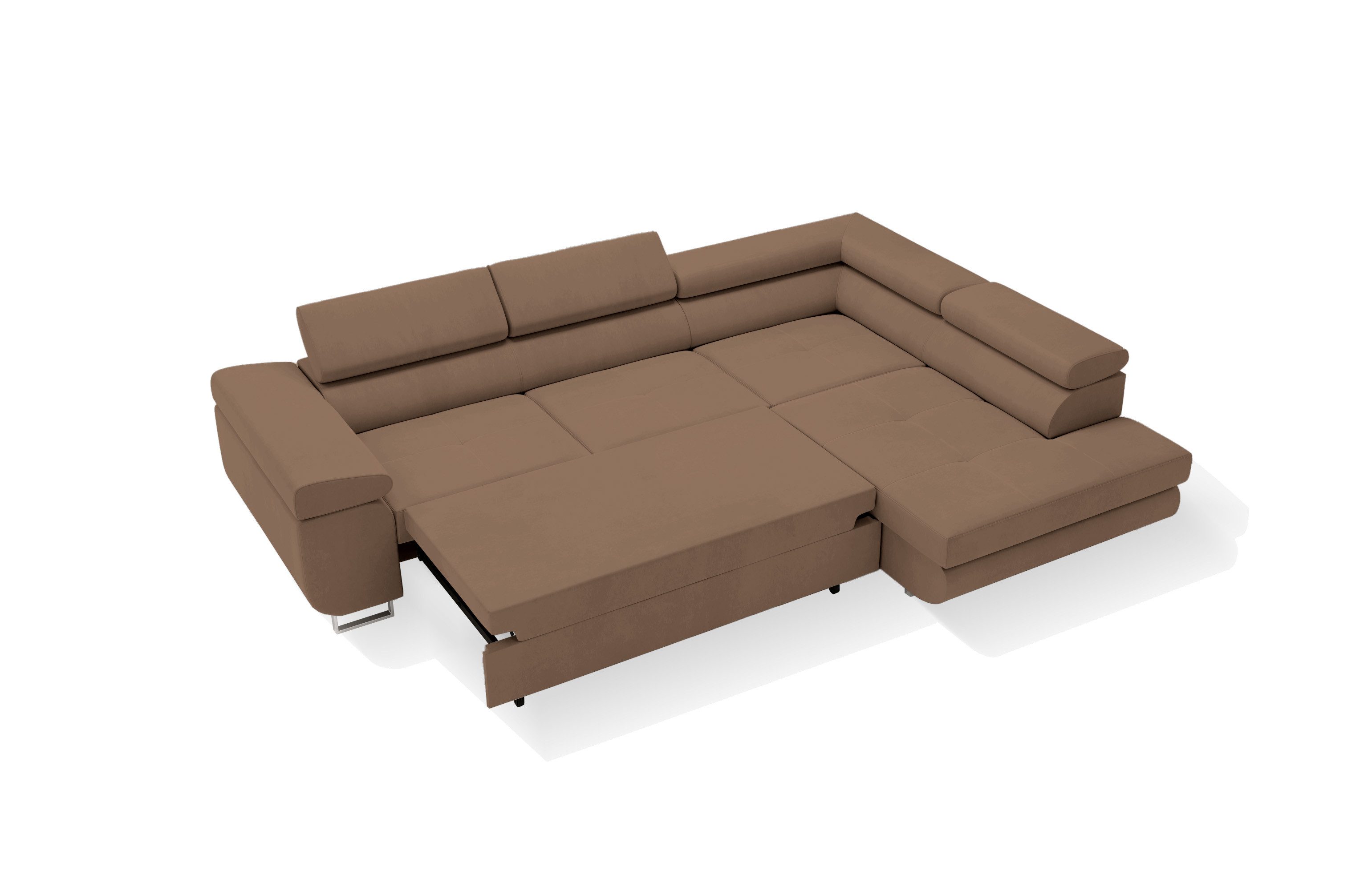 Goldstoff Ecksofa mit Schlaffunktion & Bettkasten - hochwertiges Sofa, Couch mit Schlaffunktion für Wohnzimmer - Schlafsofa - Eckcouch, Eckcouch mit praktischem Bettkasten in braun