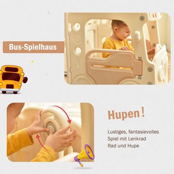 Merax Rutsche für Kinder mit Basketballkorb und rutschfeste Leiter, Busform, 4-in -1 Kinderrutsche mit Basketball, aus HDPE, belastbar bis 55kg