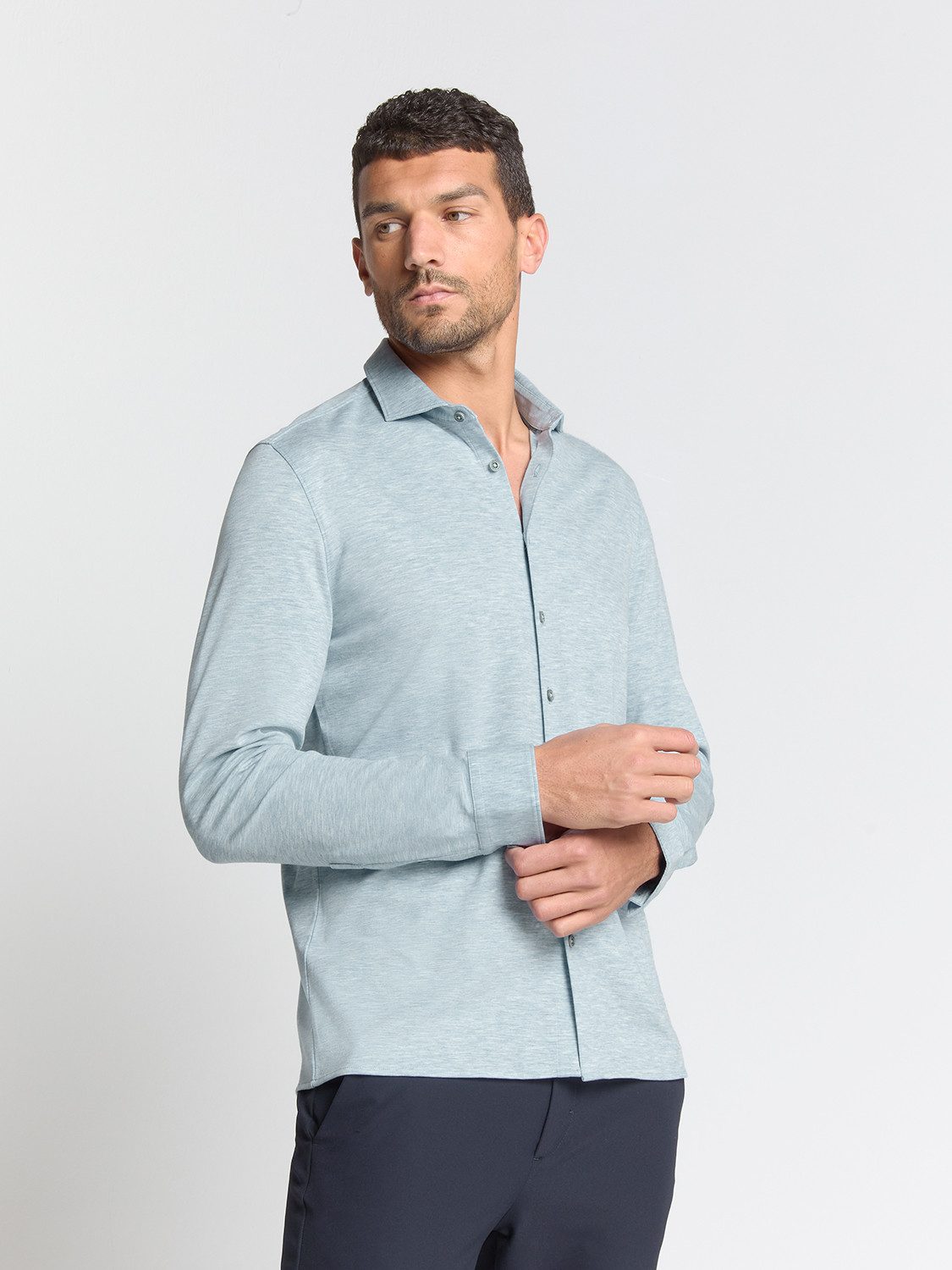 NO EXCESS Langarmhemd Shirt Jersey Melange Stretch