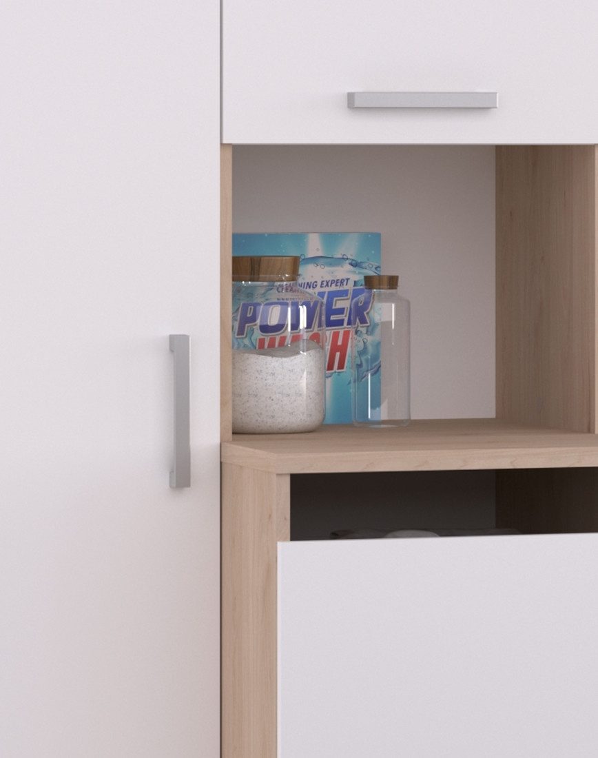 Parisot Waschmaschinenumbauschrank Laundry (Set 3-teilig mit Hochschränken, in weiß und Eiche, Breite 204 cm) mit viel Stauraum
