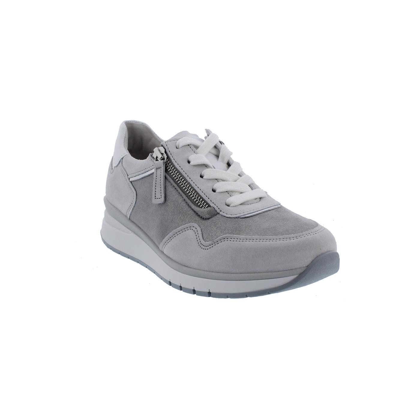 Gabor Gabor-Comfort Sneaker, Stretch / Velour / Met., fumo white silber, Wei Schnürschuh