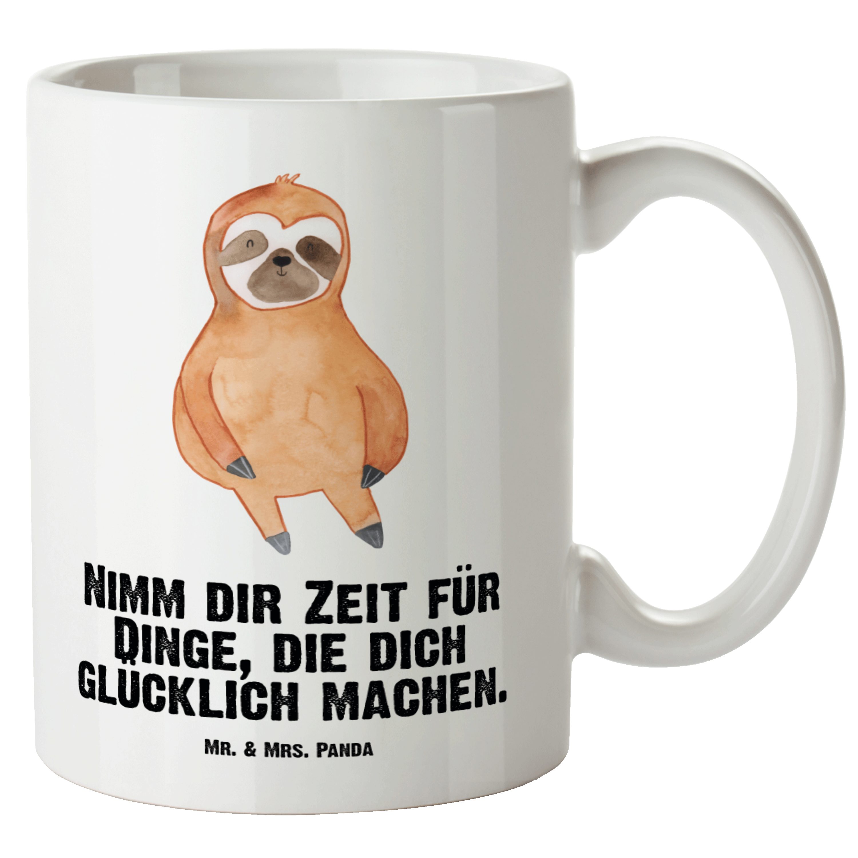 Mr. & Mrs. Panda Tasse Faultier Zufrieden - Weiß - Geschenk, Glück, Ruhe, happy, Grosse Kaff, XL Tasse Keramik