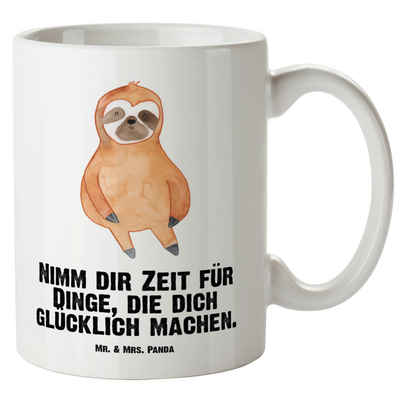 Mr. & Mrs. Panda Tasse »Faultier Zufrieden - Weiß - Geschenk, Glück, Ruhe, happy, Grosse Kaff«, XL Tasse Keramik