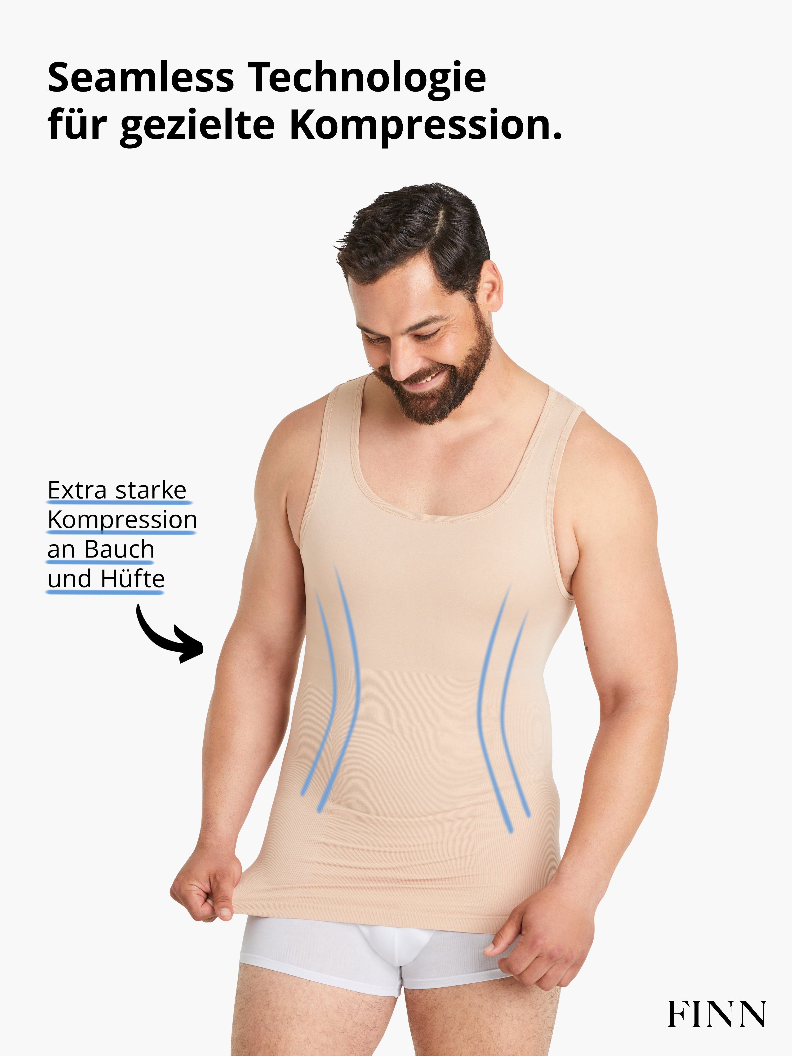 Light-Beige Body-Shaper Seamless Nähte ohne Starker Kompressions-Unterhemd FINN Design Herren für Shapinghemd Männer