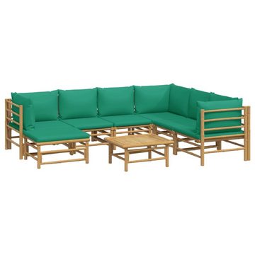 furnicato Garten-Essgruppe 8-tlg. Garten-Lounge-Set mit Grünen Kissen Bambus