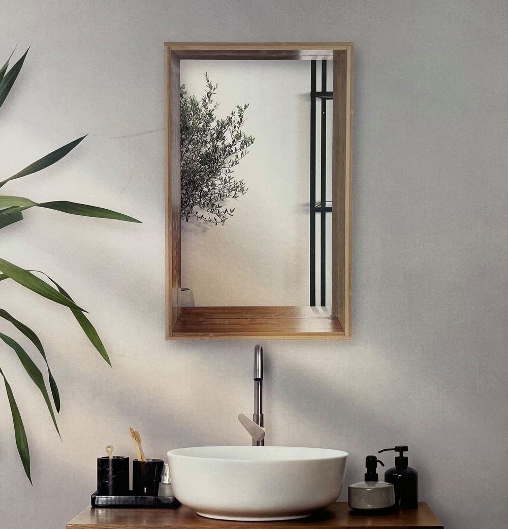 Wand-Spiegel 48 Ablagefläche 31 x mit Bambus cm, x aus 10 Wandspiegel Rahmen