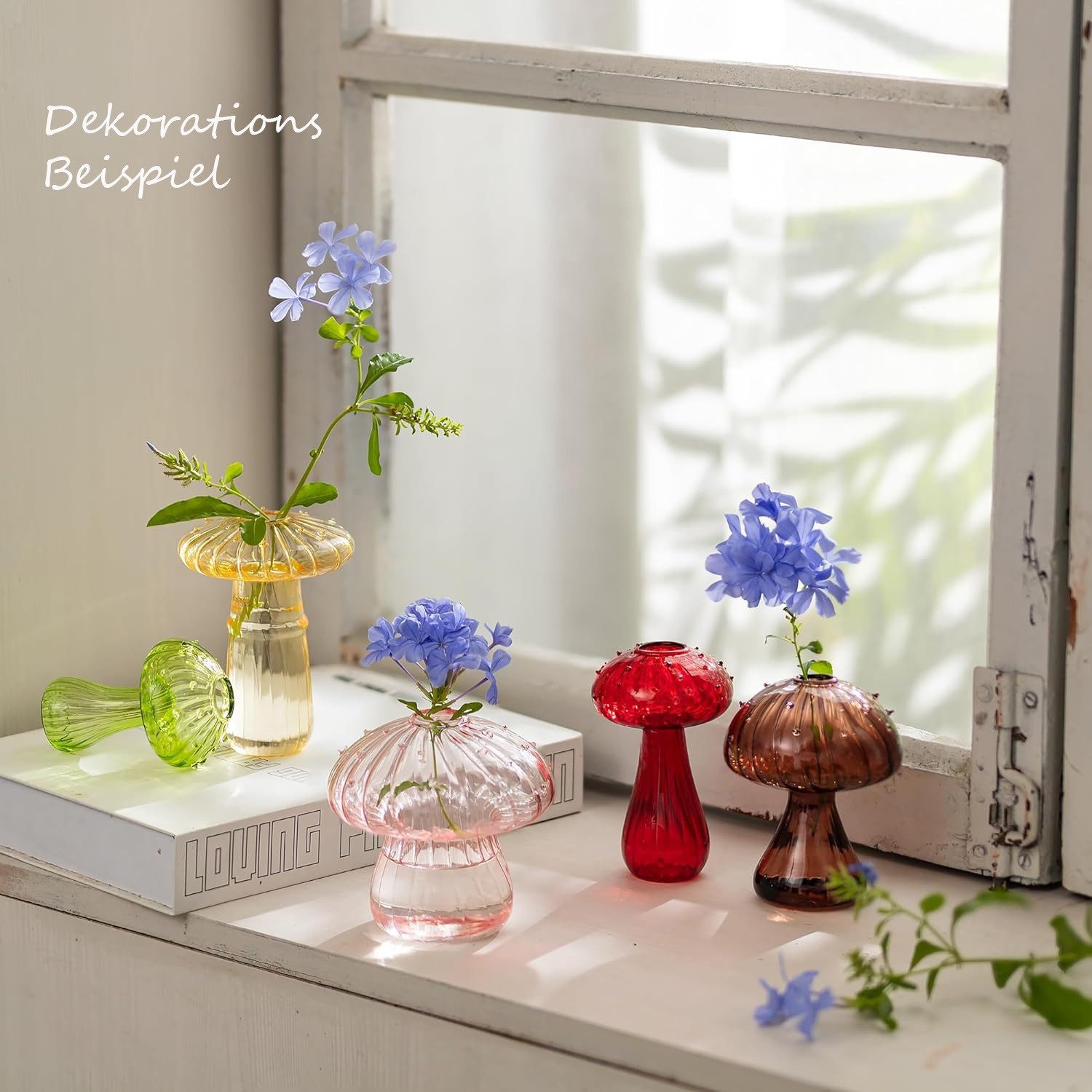WestCraft Dekovase kleine Pilz Glasvasen für Trockenblumen Einzelblumen Mini Glas Vase (1 St), für dekorative Tischdekoration zuhause auf dem Tisch oder Fensterbank