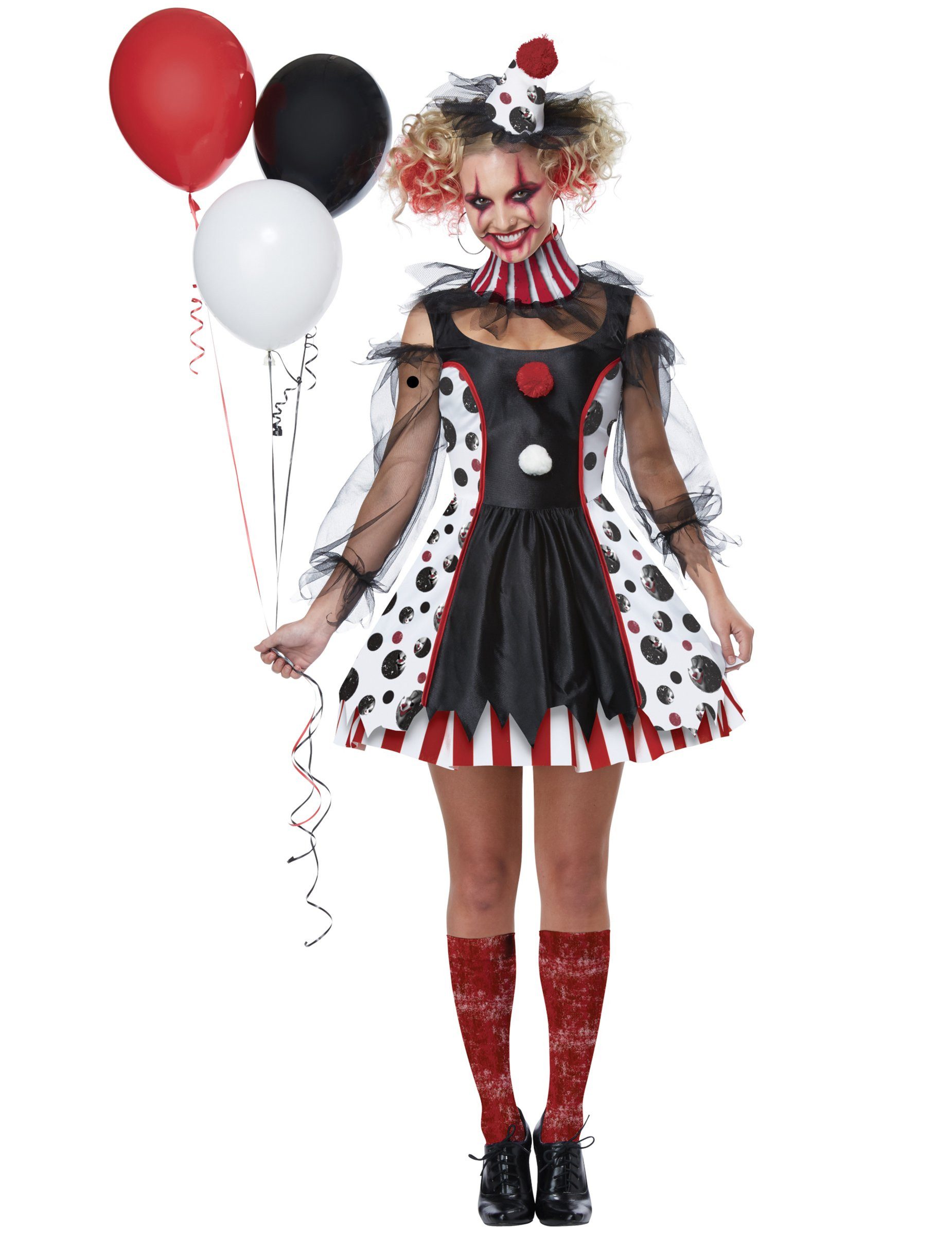 California Costumes Kostüm Psycho-Clown-Kostüm für Damen Halloween-Kostüm schwarz-weiss-rot