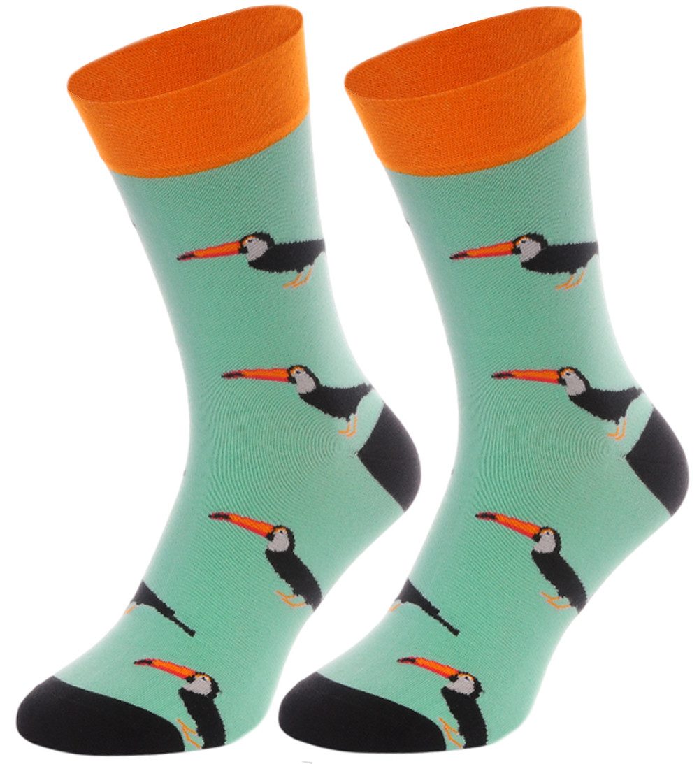 Martinex Socken Themensocken Socks bunte Strümpfe mit Vogel Muster elastisch, weich, lang, bunt 35 36 37 38 39 40 41 42 43 44 45 46