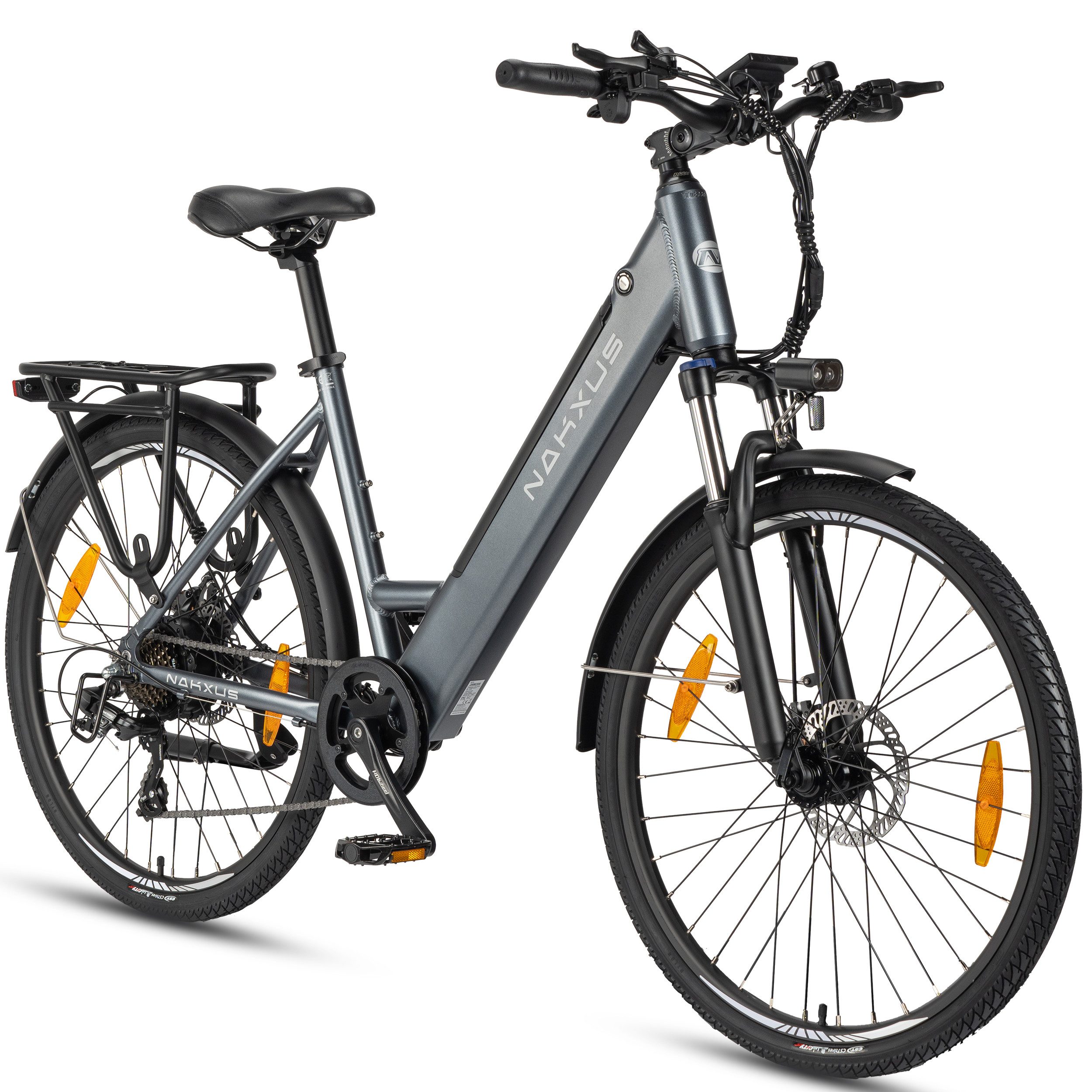 Vankel E-Bike Cityrad M208 26 Zoll mit Trapez-rahmen, leichtes Pedelec, Kettenschaltung, Heckmotor, 450 Wh, Elektrofahrrad mit 450Wh Akku und 60Nm Motor, Bluetooth-App-kompatibel