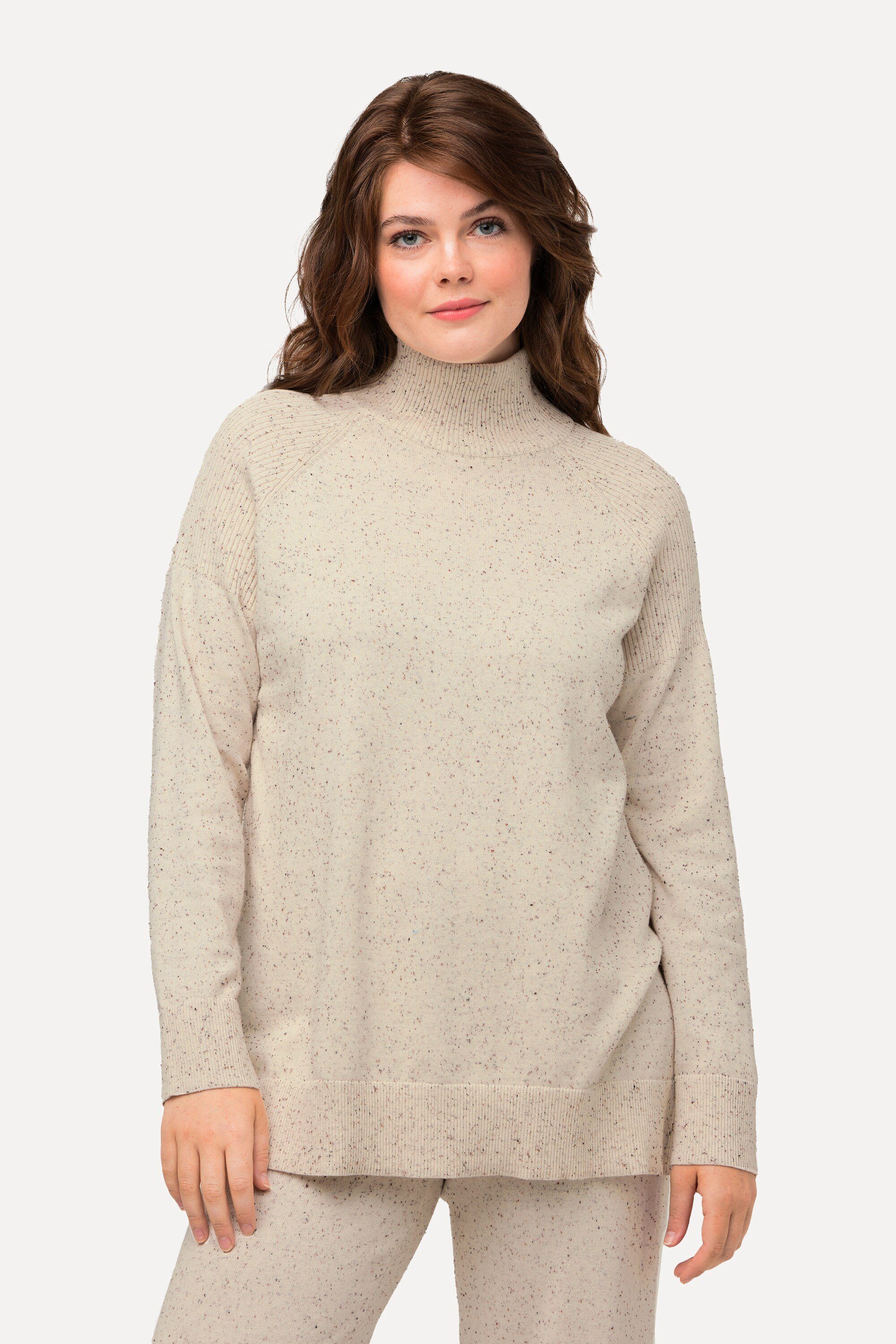 Ulla Popken Strickpullover Rollkragen-Pullover Noppen Langarm Biobaumwolle