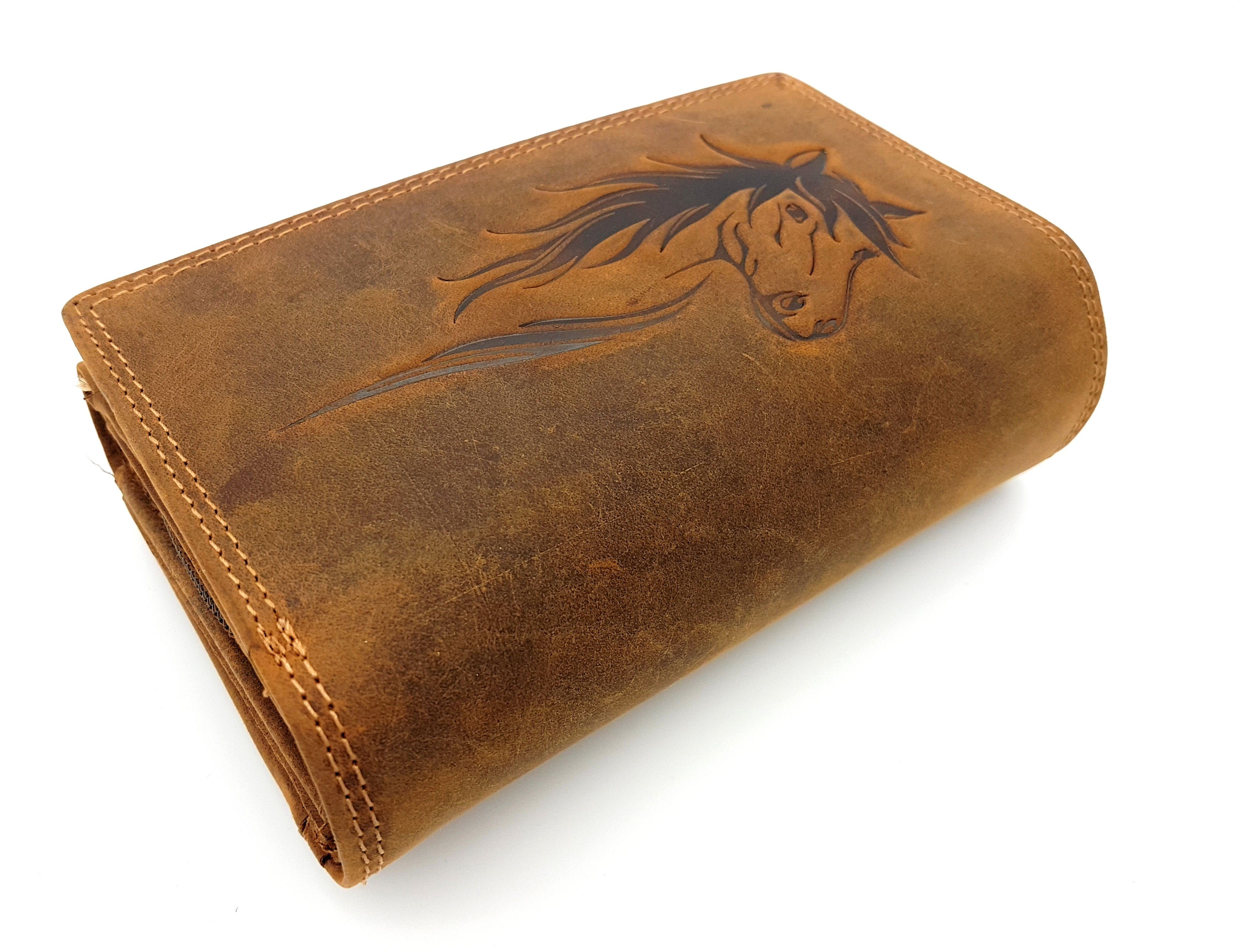 geprägter Portemonnaie RFID CLUB 17 XL JOCKEY Format Pferdekopf, Schutz Kartenfächer, Damen echt großes "Pferd", extra mit Leder Geldbörse