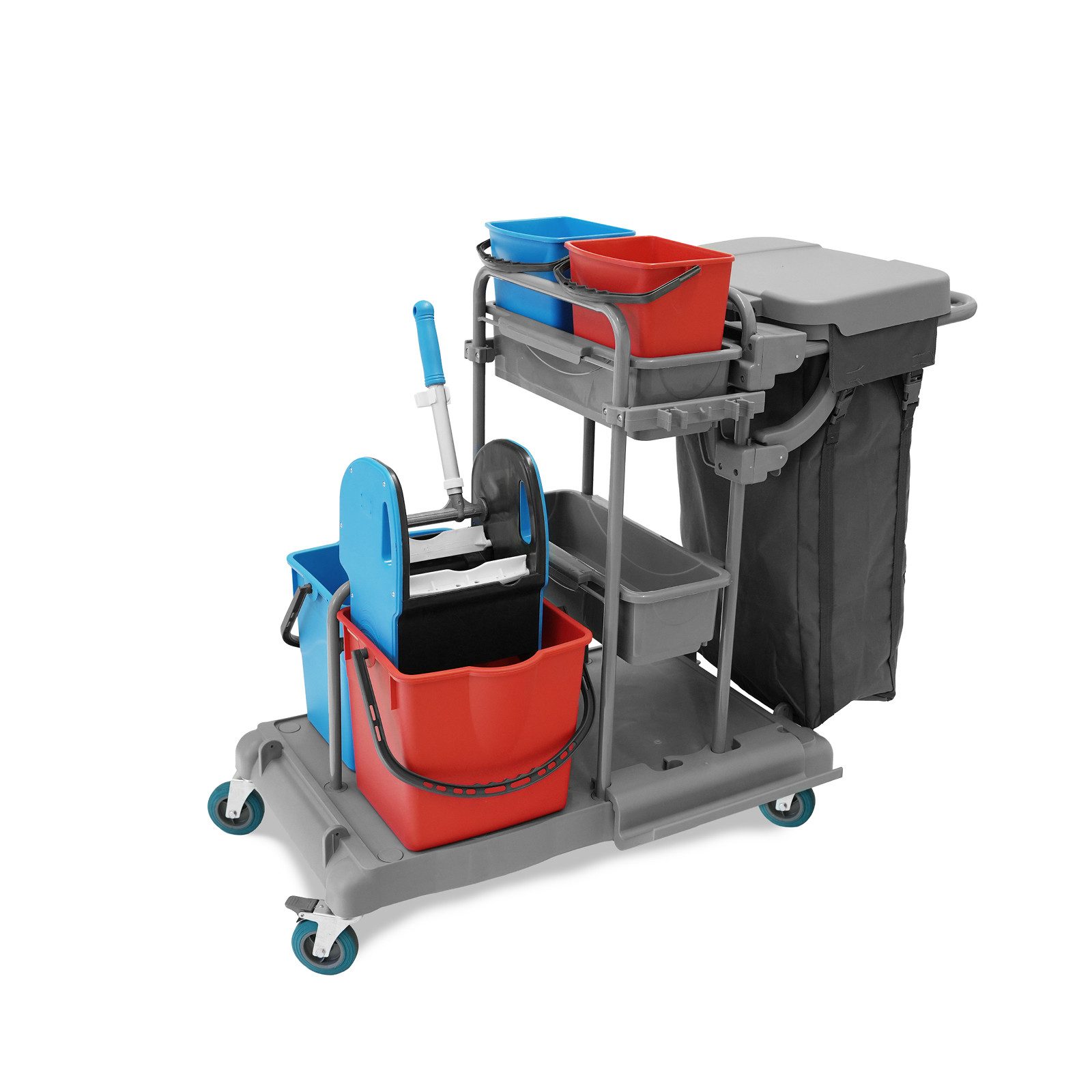 Hypafol Putzwagen HY-2006, (SET, Leinensack, Eimer, Mopp-Presse, Halterung f.Besen, Möppe,Kehrgarnitur)