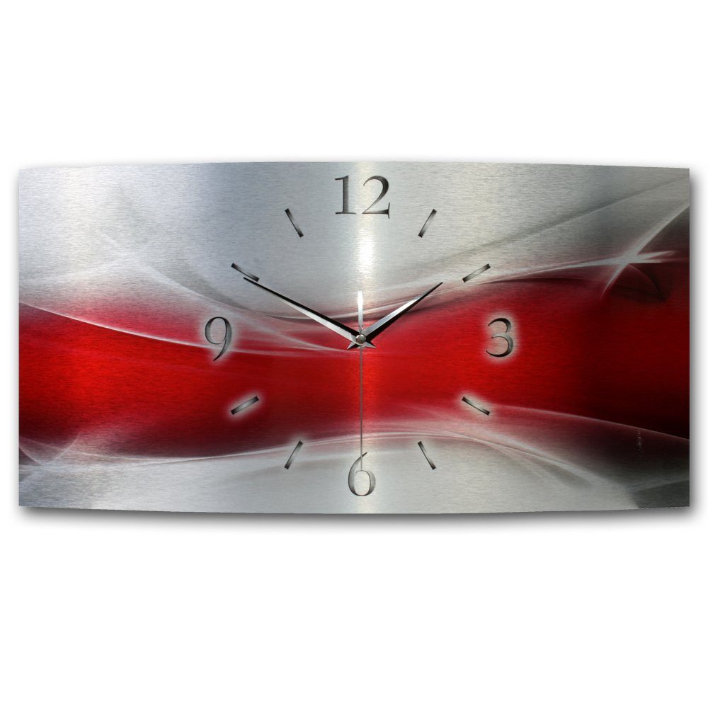 Kreative Feder Funkwanduhr 3D Design-Wanduhr "Red Wave" aus gebürstetem Aluminium (ohne Ticken; flüsterleises Funkuhrwerk; außergewöhnlich, modern)