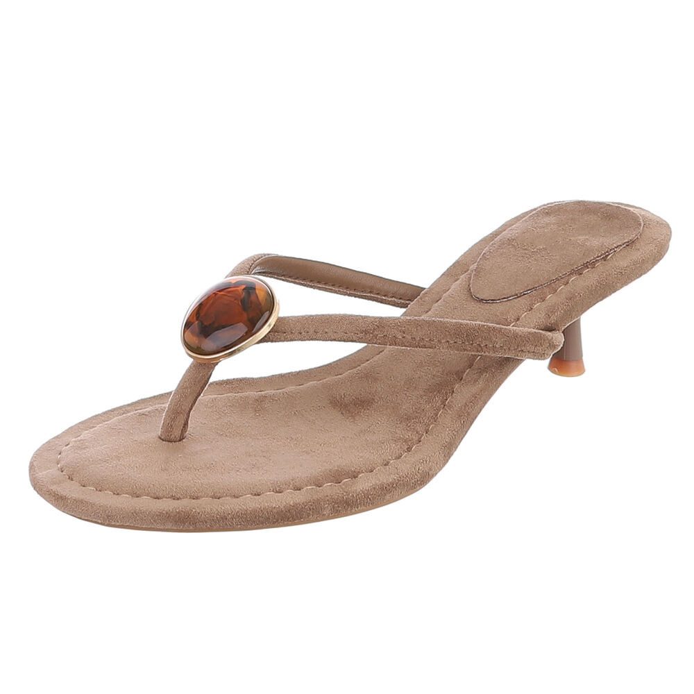 Ital-Design Damen Zehentrenner Pantolette mit Schmuckdetail und Absatz Zehentrenner (91848893) Pfennig-/Stilettoabsatz Sandalen & Sandaletten in Hellbraun