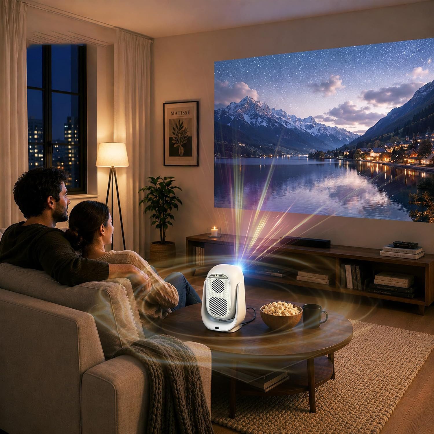 Forrlite Mini Beamer 4K Unterstützt,Beamer Integrierte APP,20000 Lumens Mini-Beamer (Automatische Trapezkorrektur,WiFi 6 180°Dreh Projektor Tragbar)