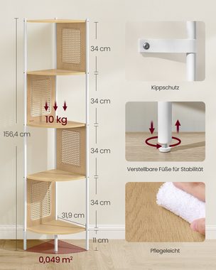 VASAGLE Eckregal, 5 Ebenen, Bücherregal mit Rattan-Seitenplatten, Standregal