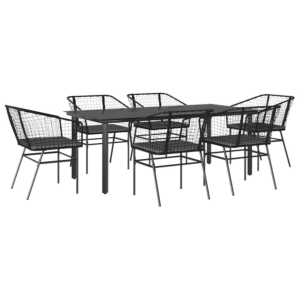 Garten-Essgruppe 7-tlg. Garten-Essgruppe mit Kissen Schwarz Poly Rattan Glas