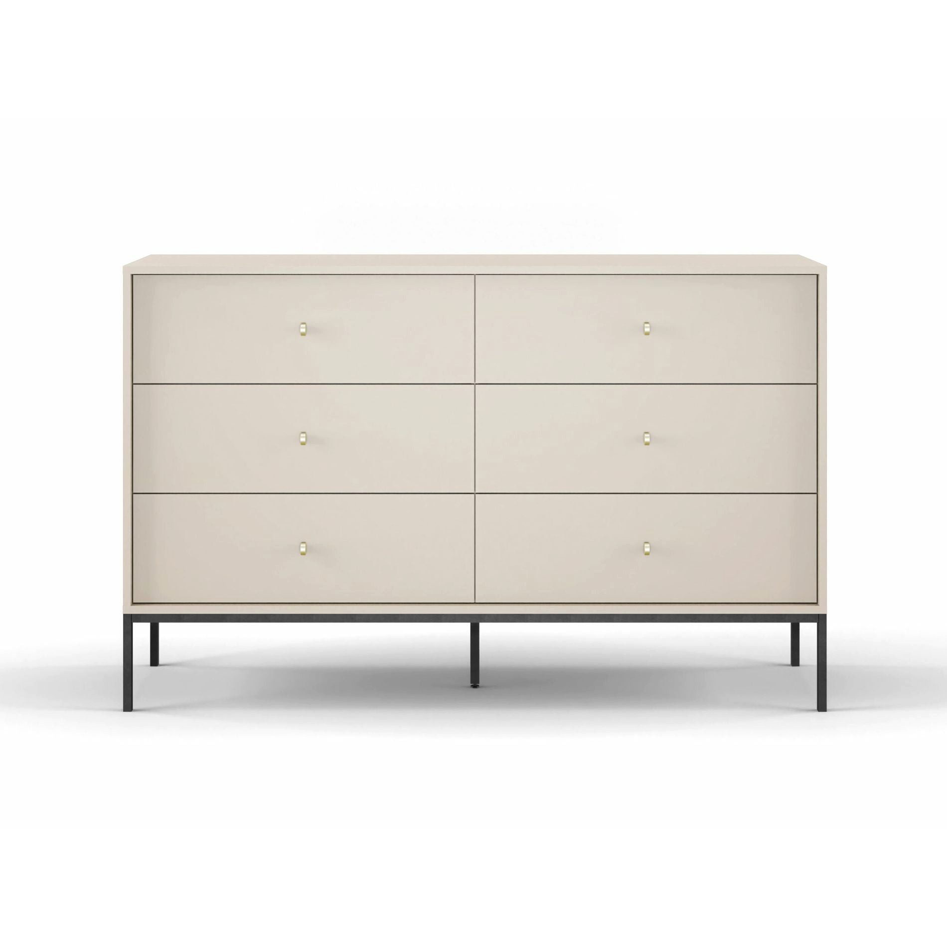 Selsey Kommode MONNE, Doppelkommode mit 6 Schubladen, grifflose Fronten, Greige, 147 cm