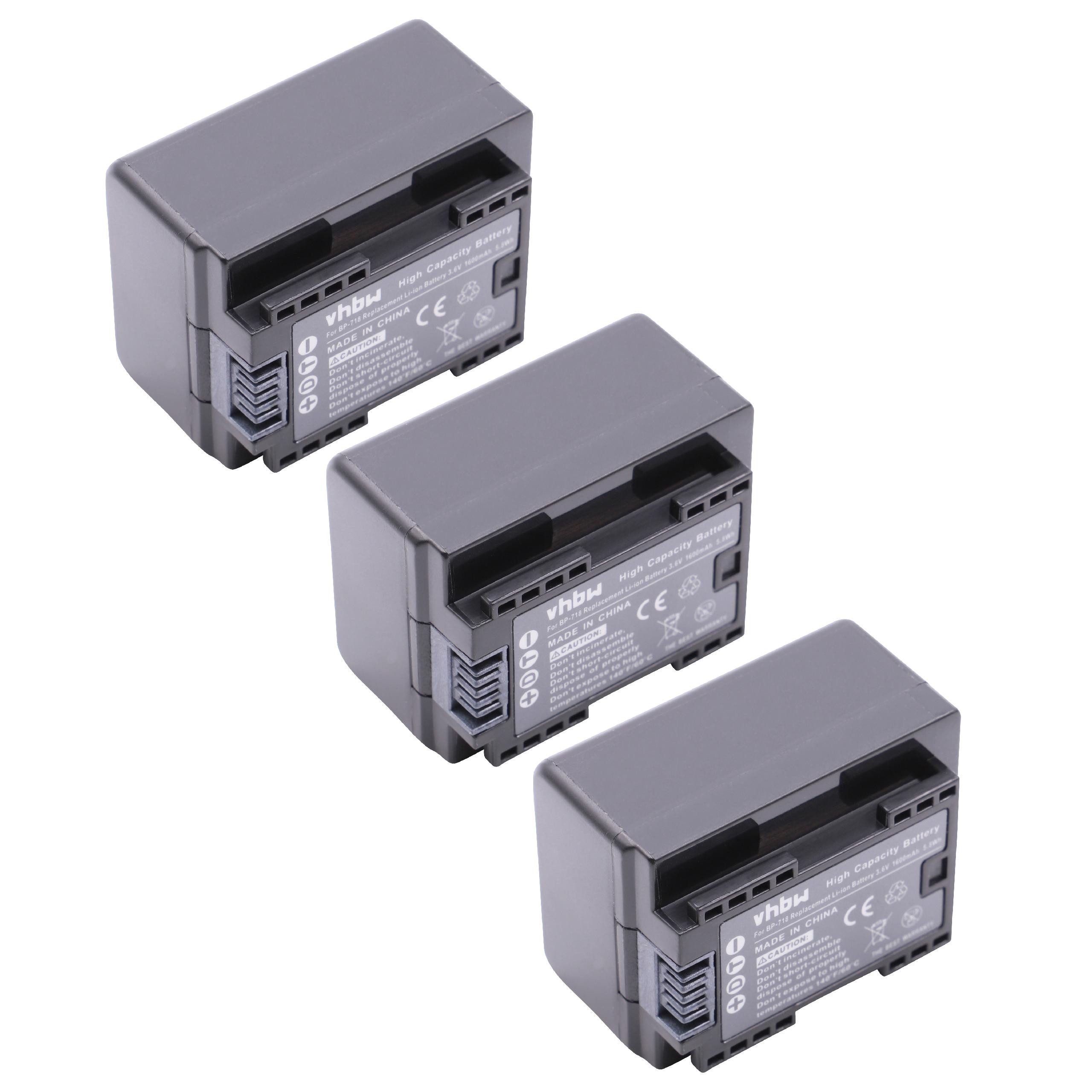 vhbw passend für Canon Legria HF M52, HF M56, HF M506, HF R36, HF R306, HF Kamera-Akku 1600 mAh