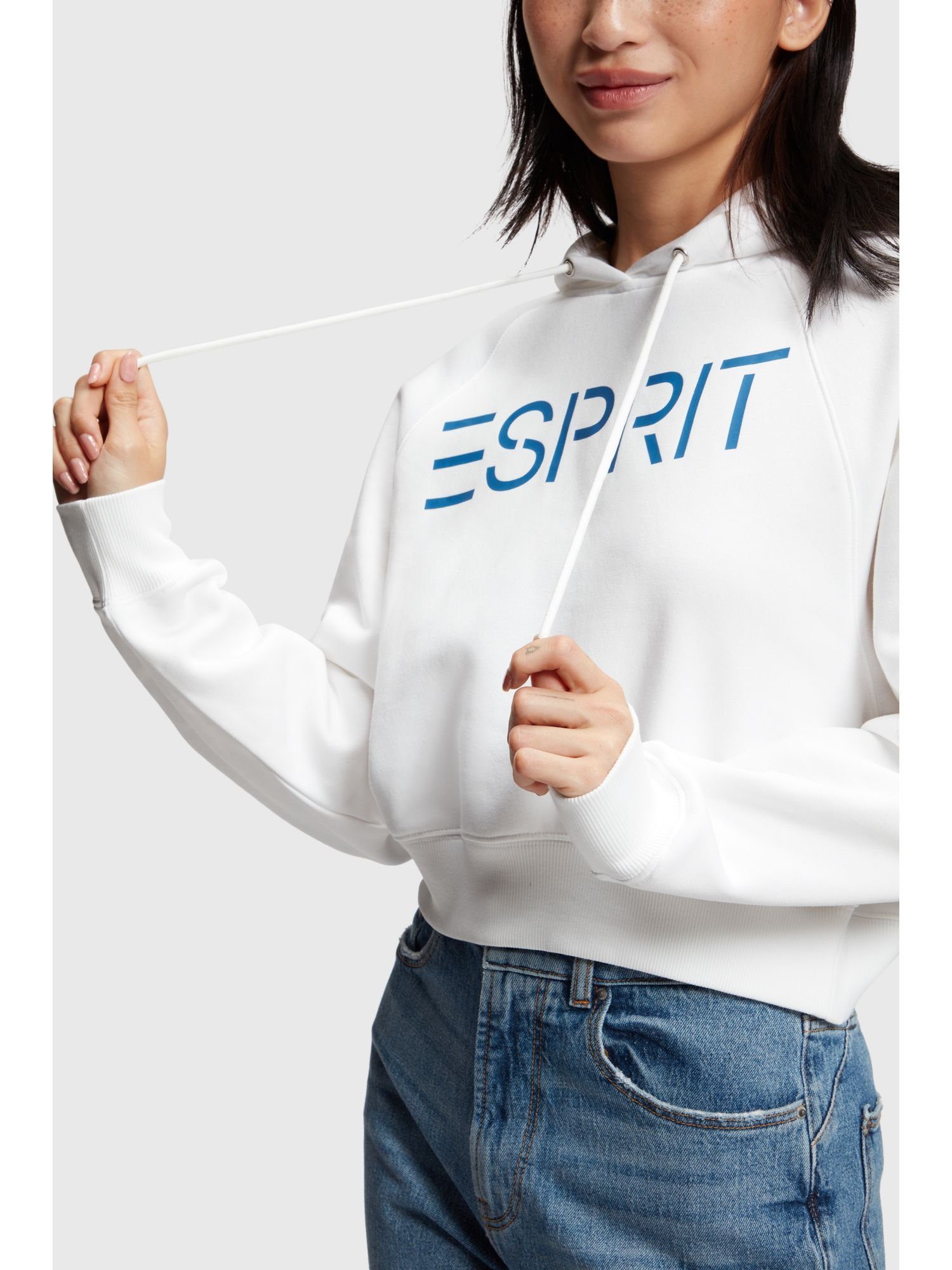 Esprit Sweatshirt Cropped-Hoodie mit Logo WHITE (1-tlg)