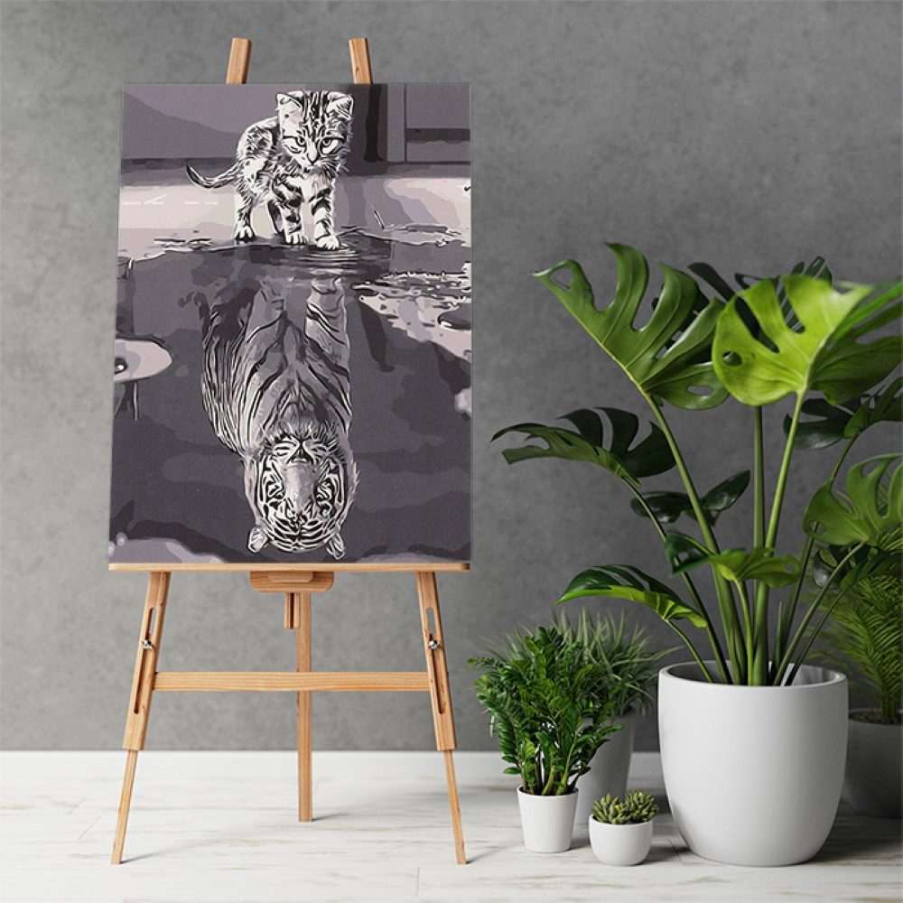 Ikonka Malen nach Zahlen Malen nach Zahlen Set 40x50cm - Katze/Tiger auf Leinwand (Leinwand Malen nach Zahlen Set, 1x Malen nach Zahlen auf Leinwand), Hochwertiges Katze/Tiger Malen-nach-Zahlen: Einfach, entspannt