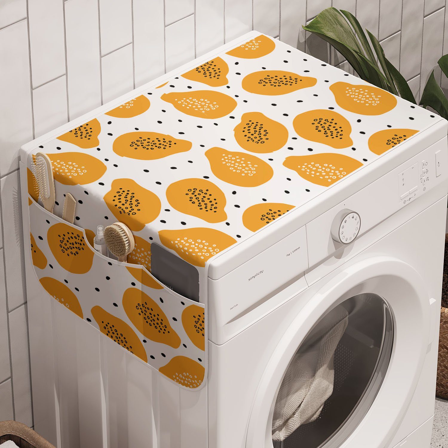 Abakuhaus Badorganizer Anti-Rutsch-Stoffabdeckung für Waschmaschine und Trockner, Sommer-Orange Papaya und Samen Kunst