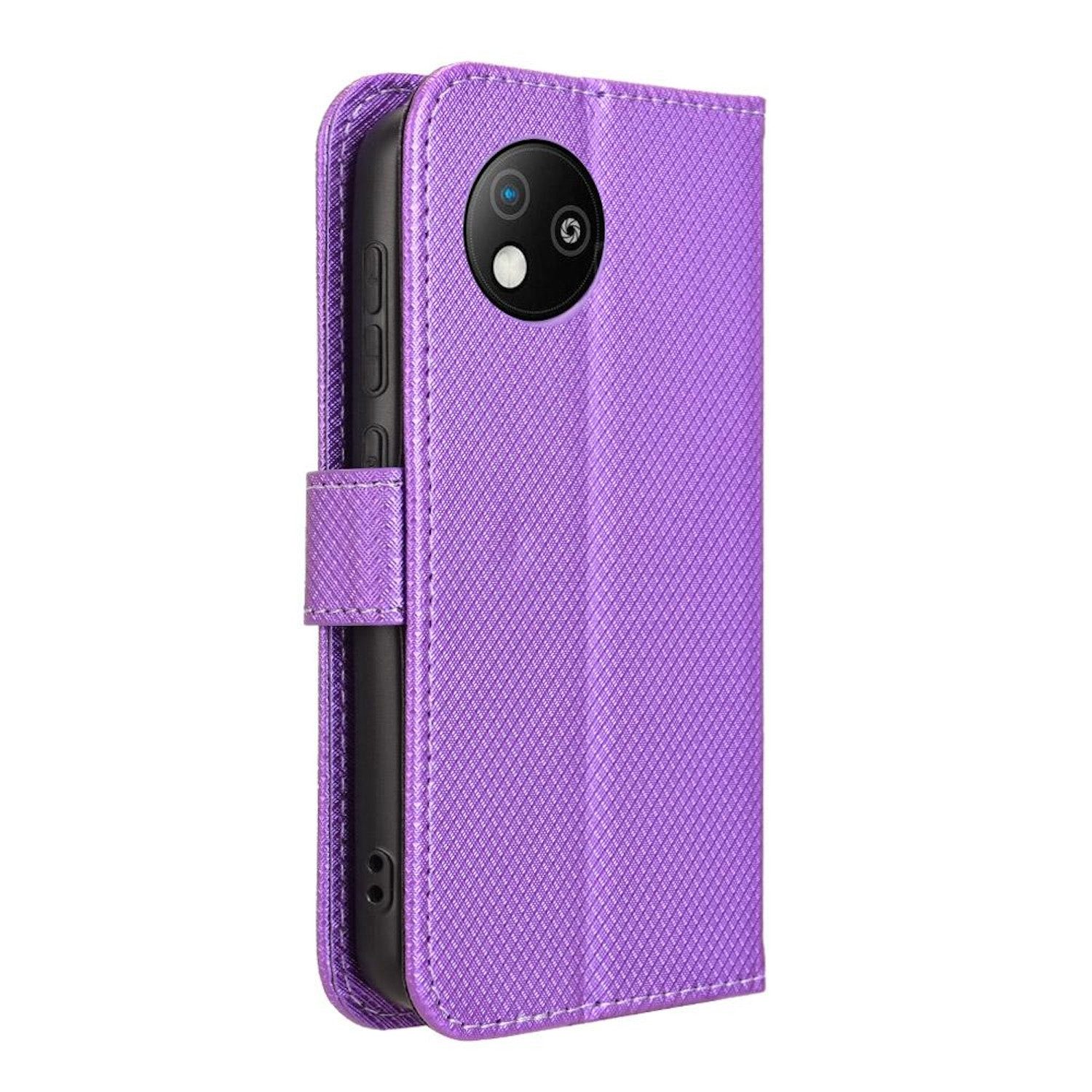 Wigento Smartphone-Hülle Für ZTE Blade A35 Lite Design Book Wallet Kunstleder Hülle Tasche Lila, Diamantstruktur Kunstleder Hülle mit Kartenfächern und Standfunktion